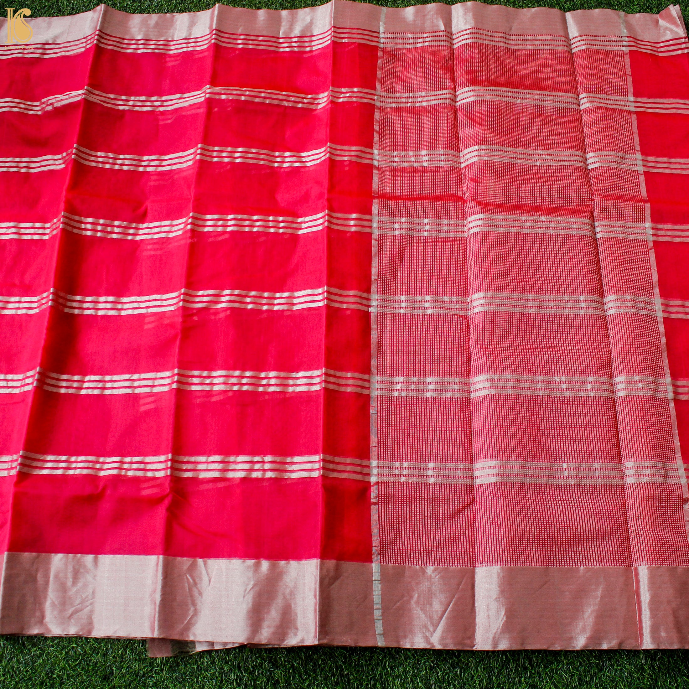 Pink Pure Silk Handwoven Chanderi Stripes Saree - Khinkhwab