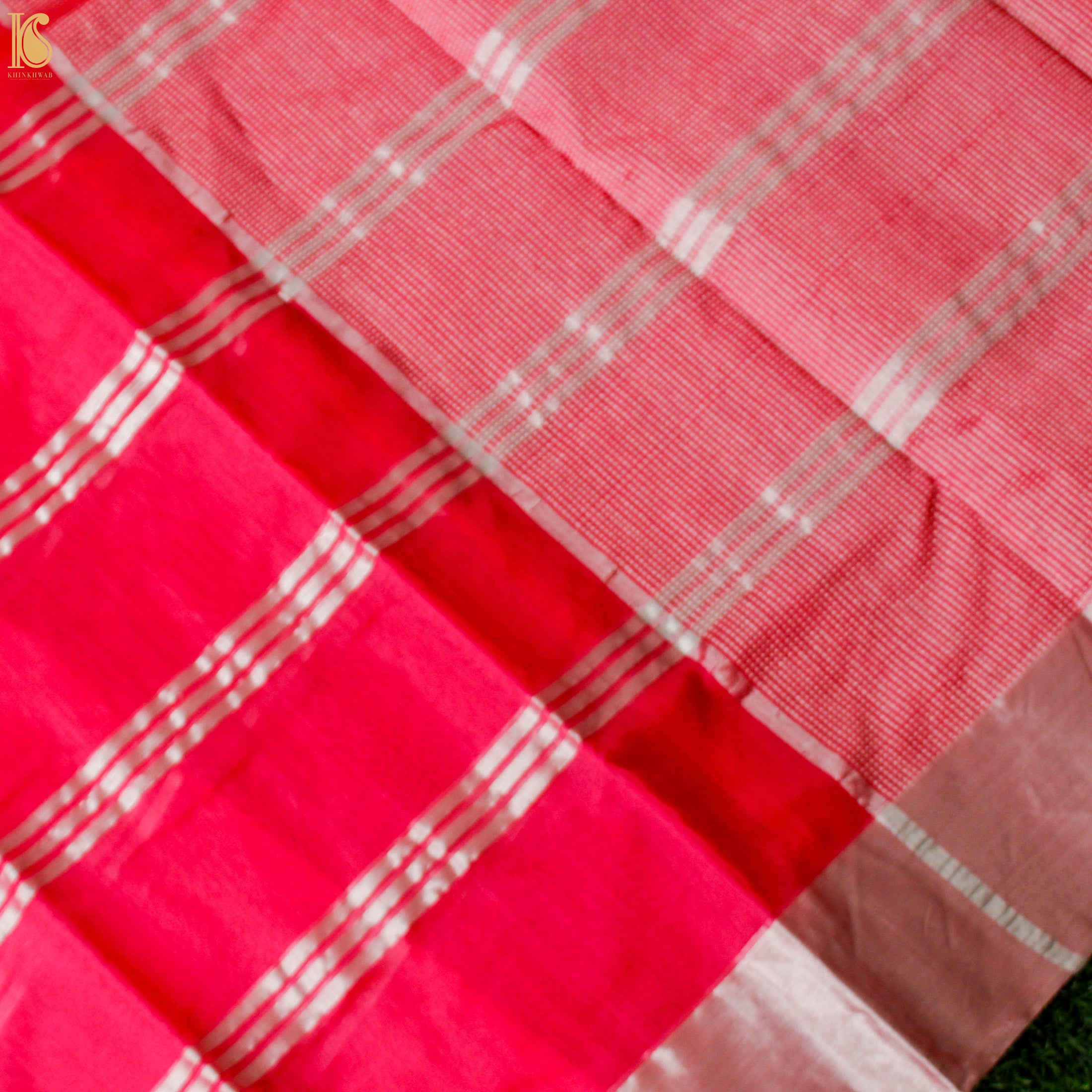 Pink Pure Silk Handwoven Chanderi Stripes Saree - Khinkhwab