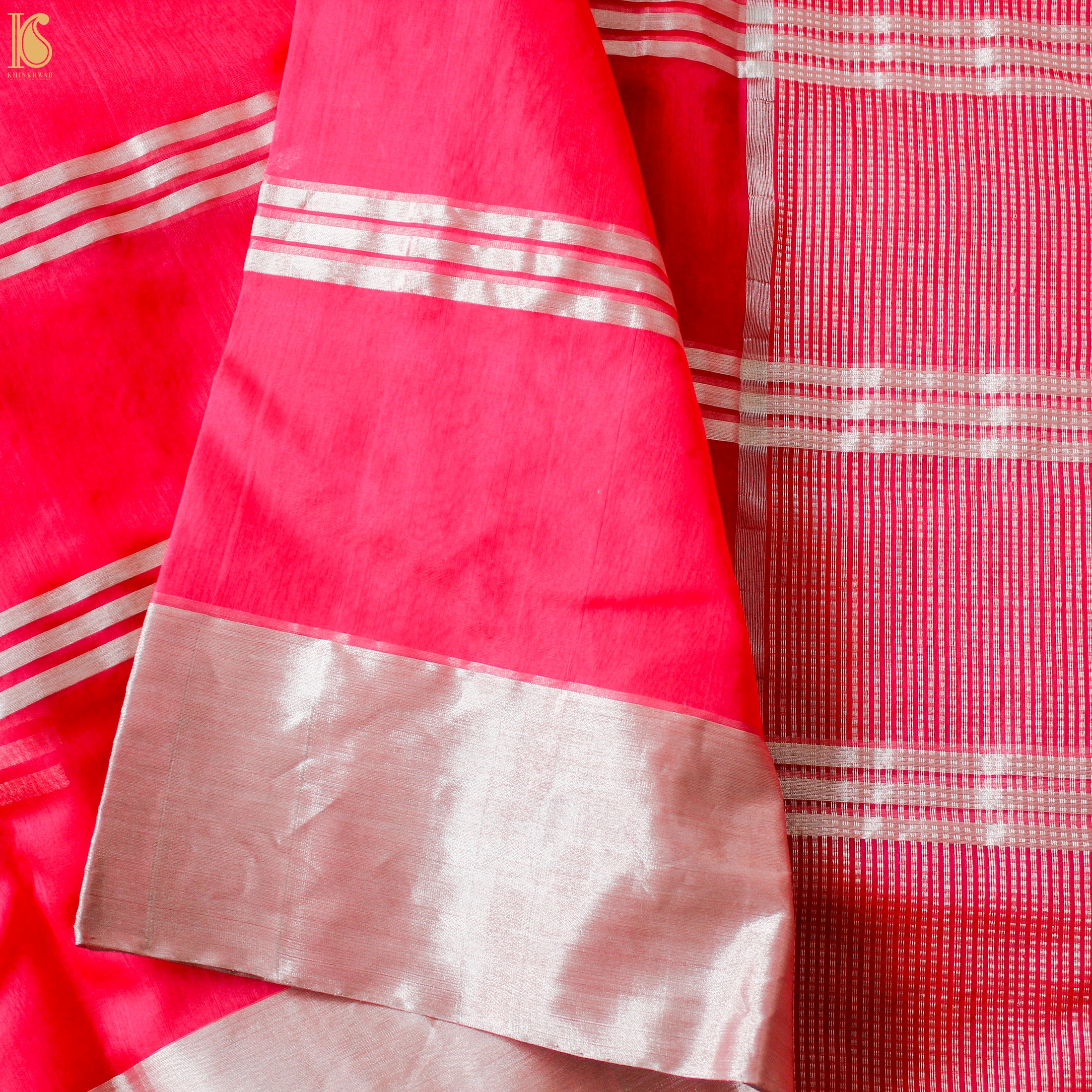 Pink Pure Silk Handwoven Chanderi Stripes Saree - Khinkhwab