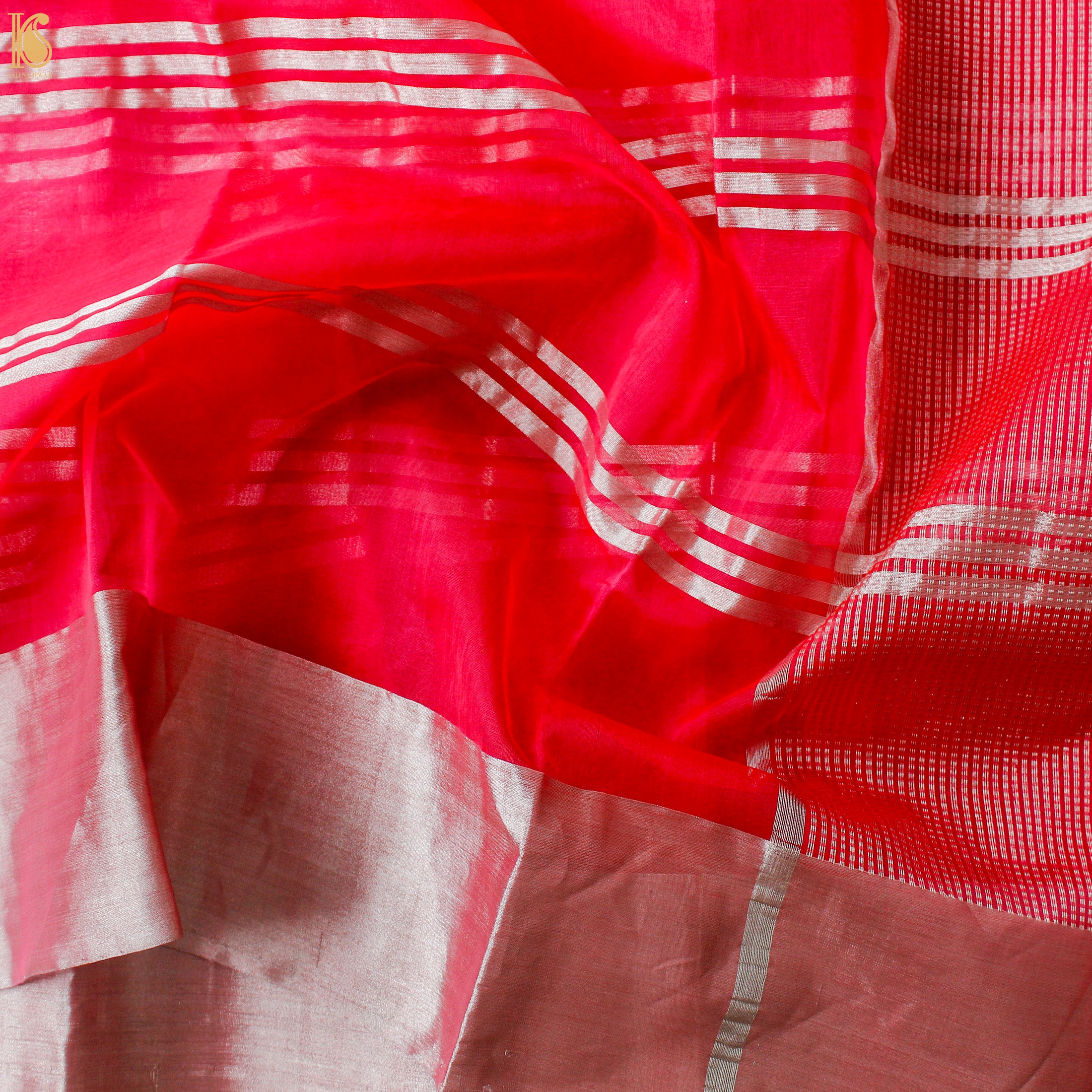 Pink Pure Silk Handwoven Chanderi Stripes Saree - Khinkhwab