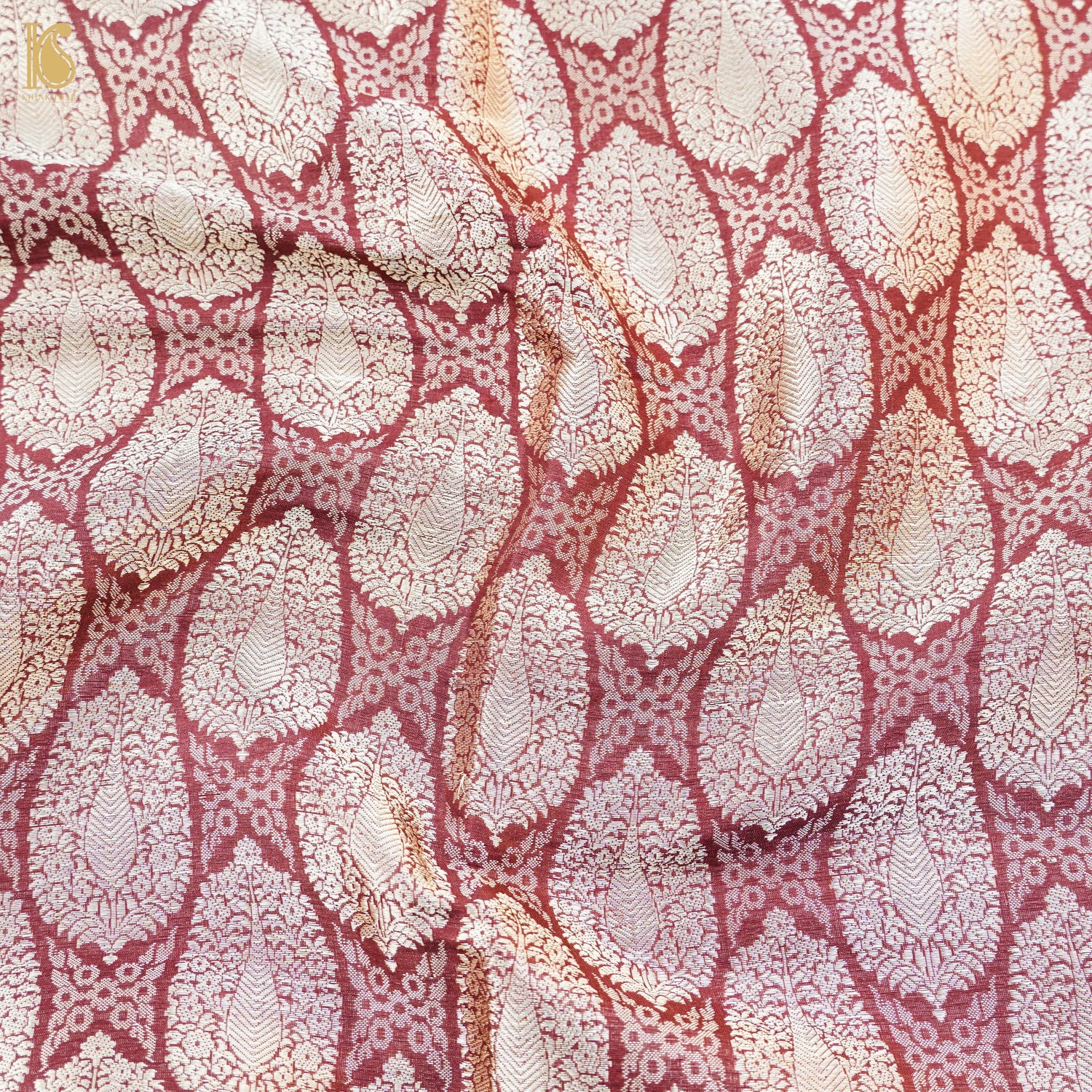 Handloom Night Shadz Red Pure Brocade Banarasi Fabric - Khinkhwab