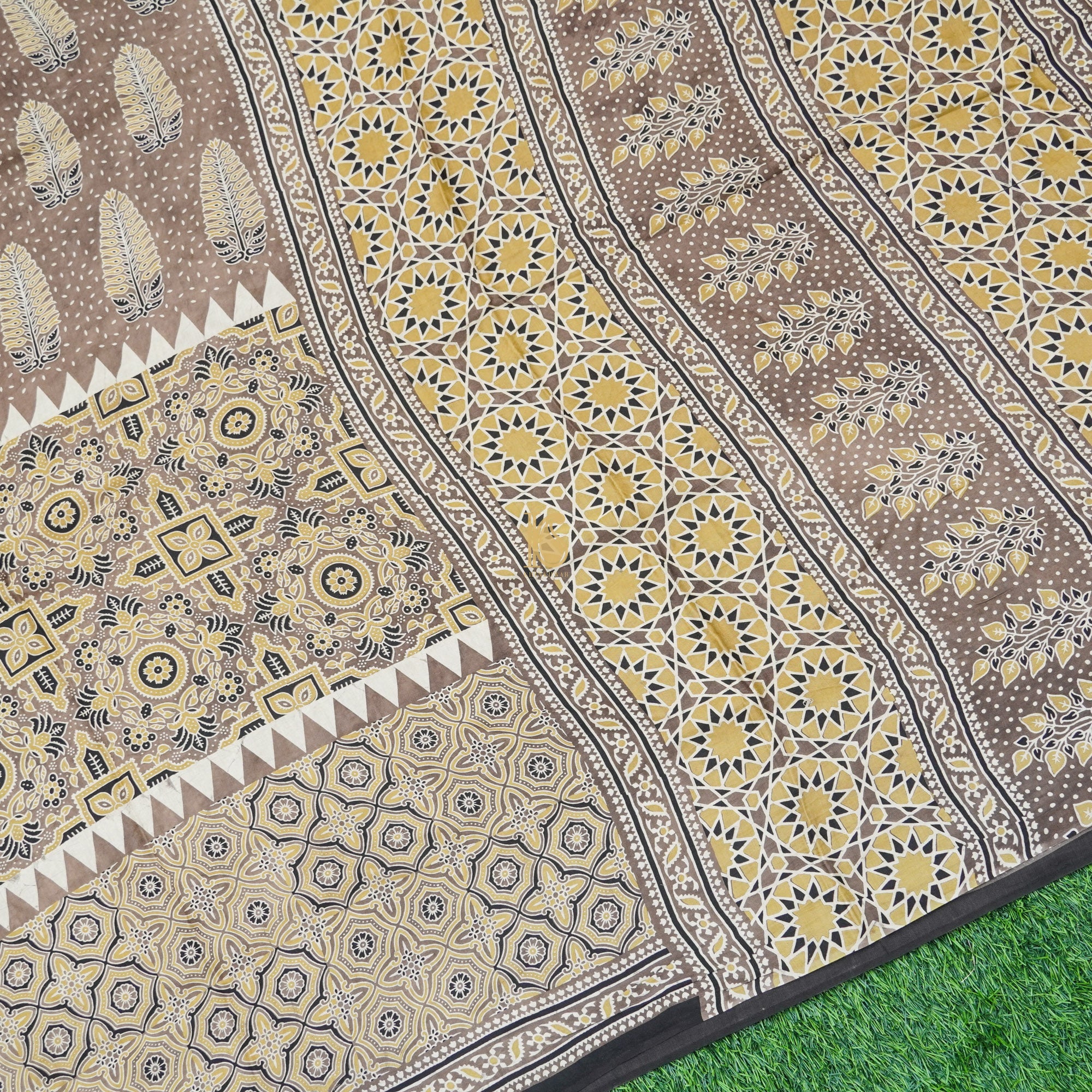 Silk Brown Hand Block Ajrakh Modal Silk Saree - Khinkhwab