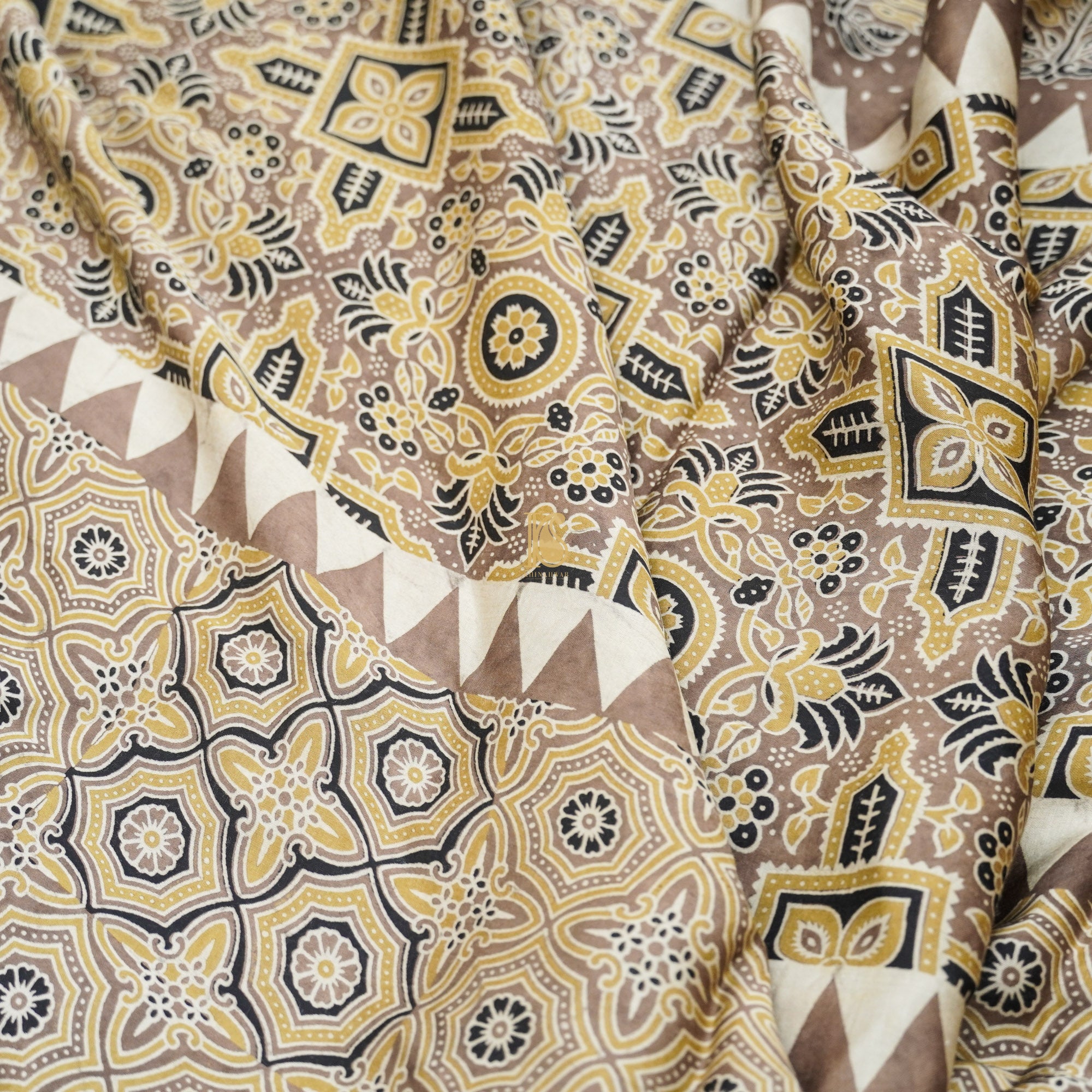 Silk Brown Hand Block Ajrakh Modal Silk Saree - Khinkhwab