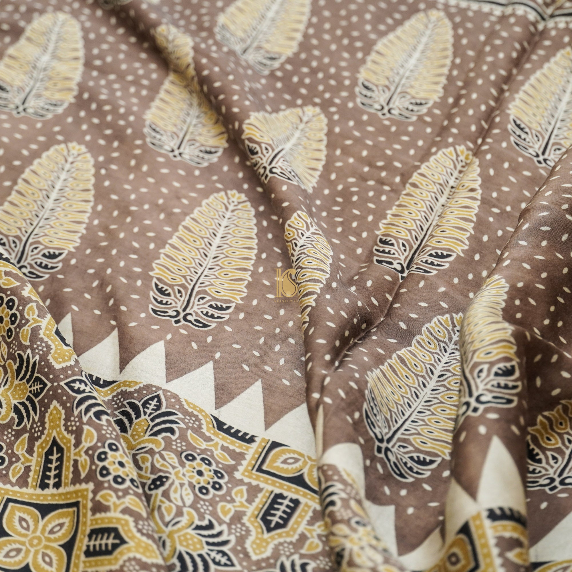 Silk Brown Hand Block Ajrakh Modal Silk Saree - Khinkhwab
