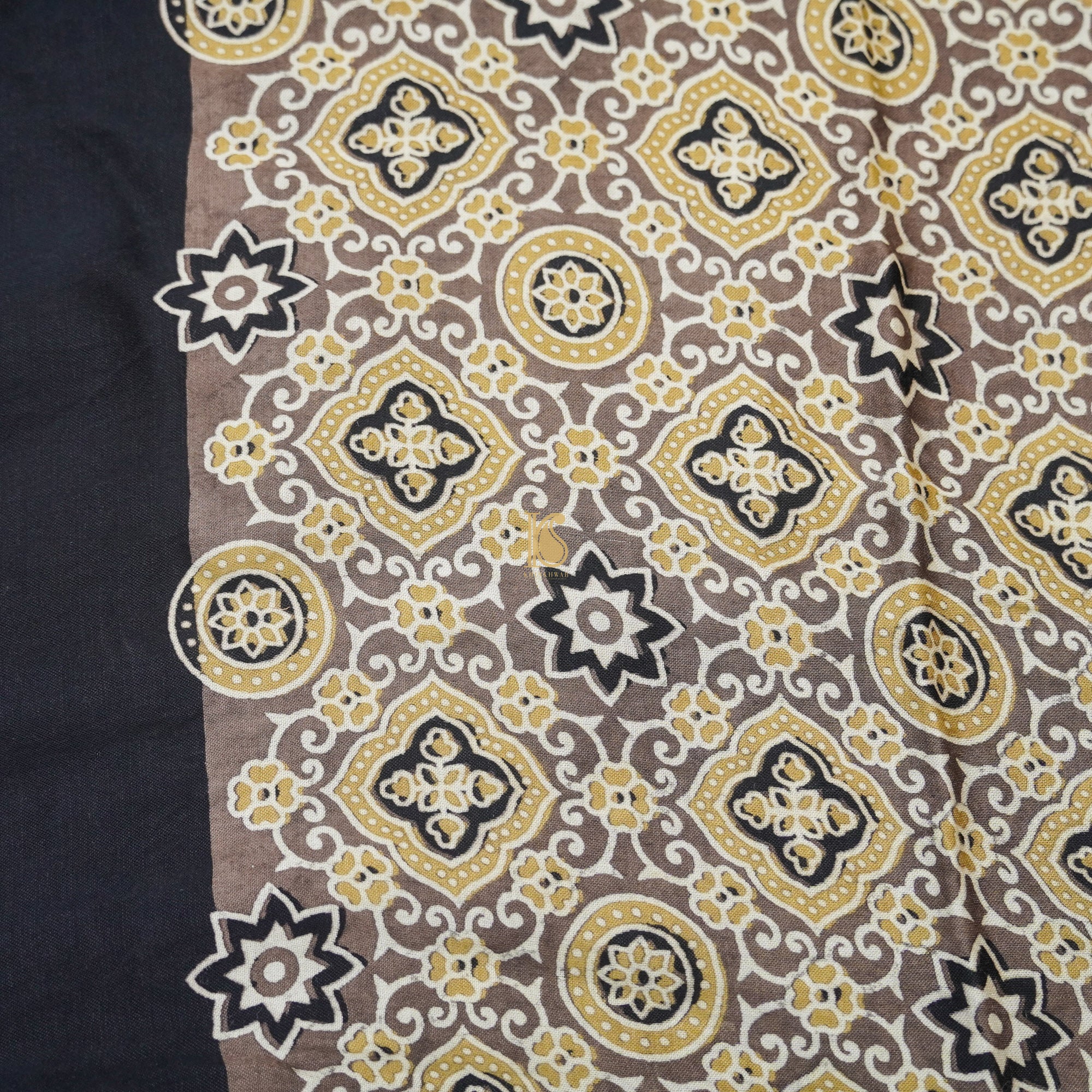 Silk Brown Hand Block Ajrakh Modal Silk Saree - Khinkhwab