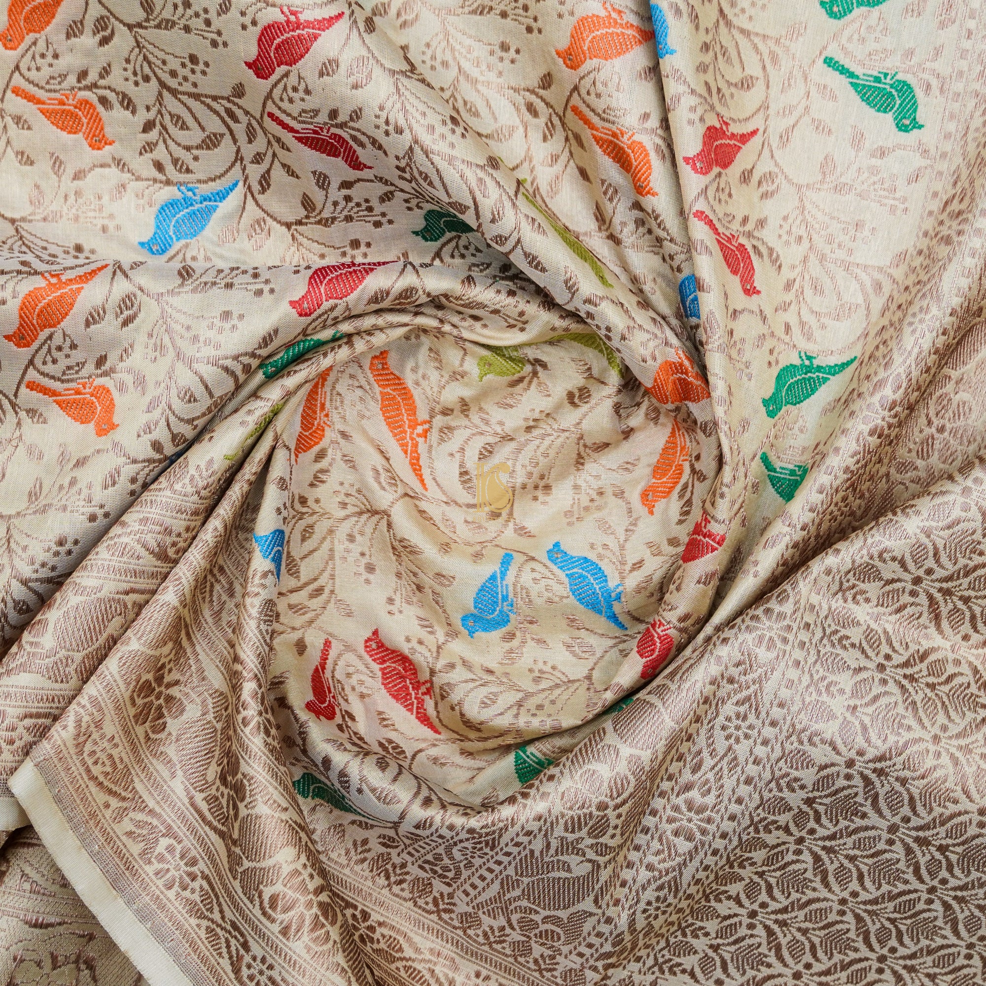 Stark White Pure Katan Silk Handwoven Banarasi Jaal Bird Dupatta - Khinkhwab