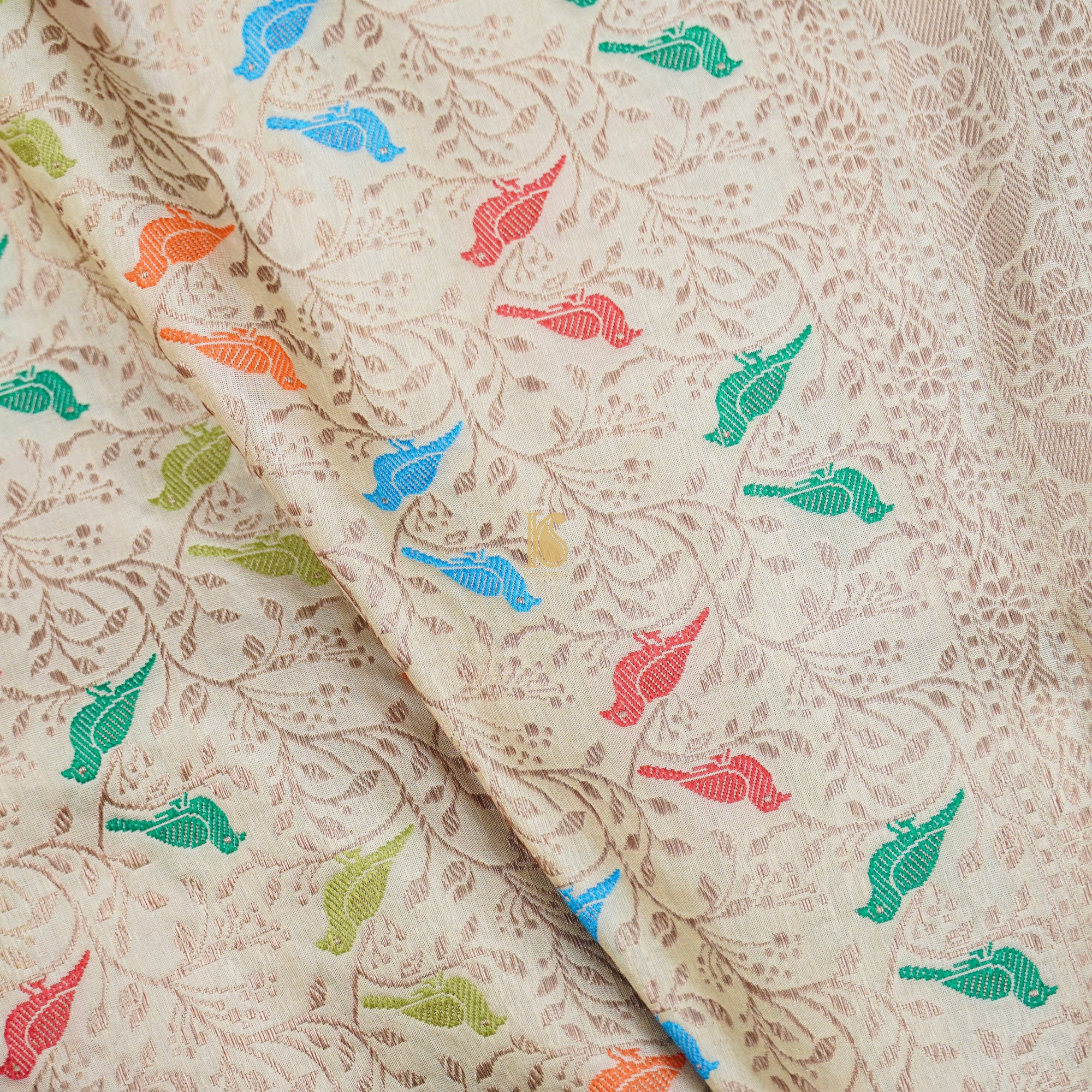 Stark White Pure Katan Silk Handwoven Banarasi Jaal Bird Dupatta - Khinkhwab