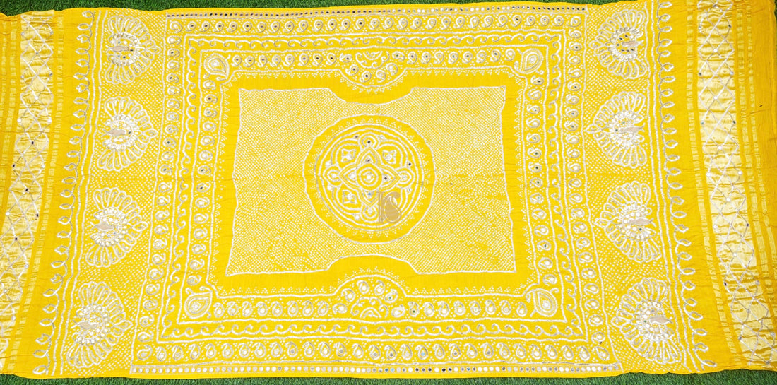 Golden Poppy Gajji Silk Bandhani Gotta Patti & Mirror Work Dupatta - Khinkhwab