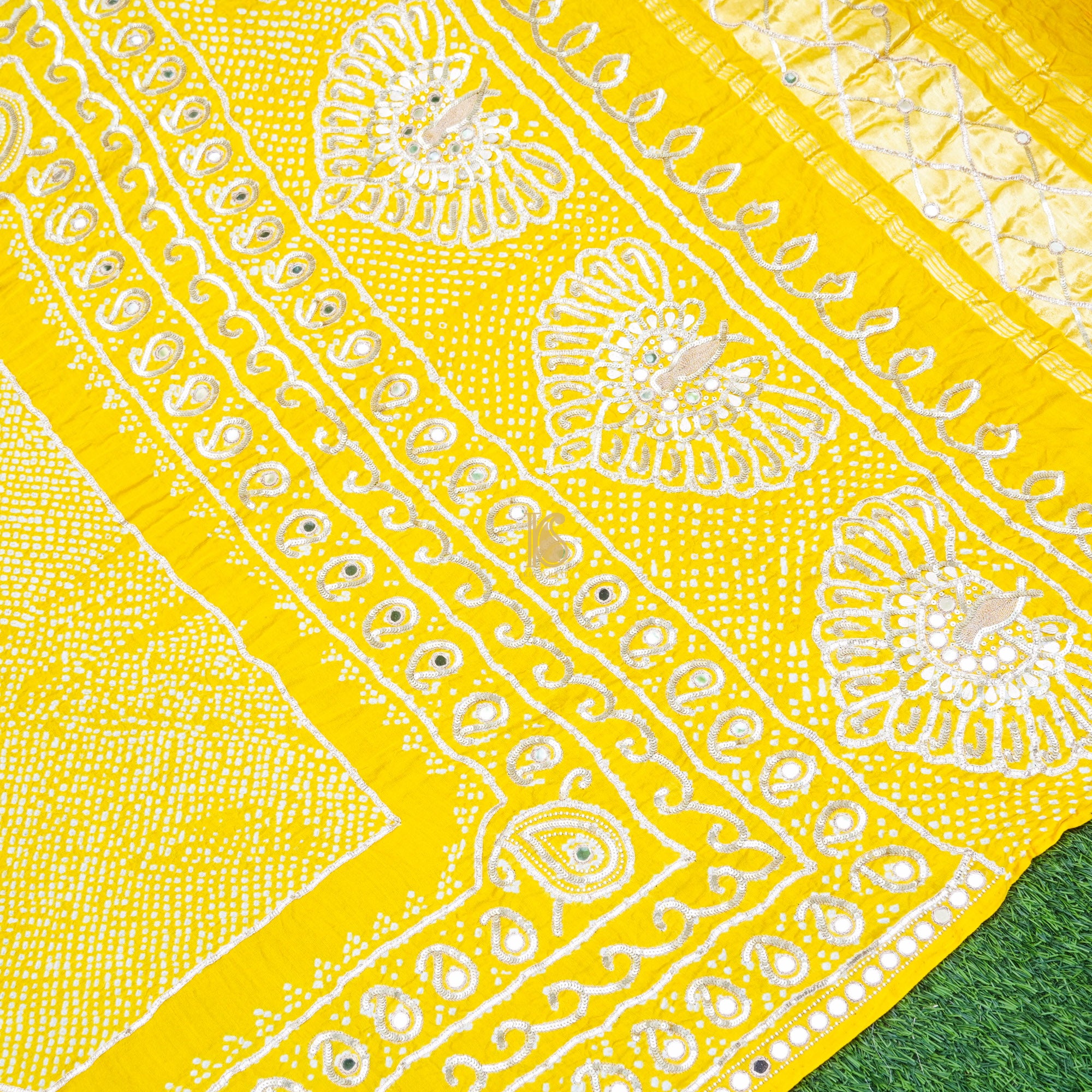 Golden Poppy Gajji Silk Bandhani Gotta Patti & Mirror Work Dupatta - Khinkhwab