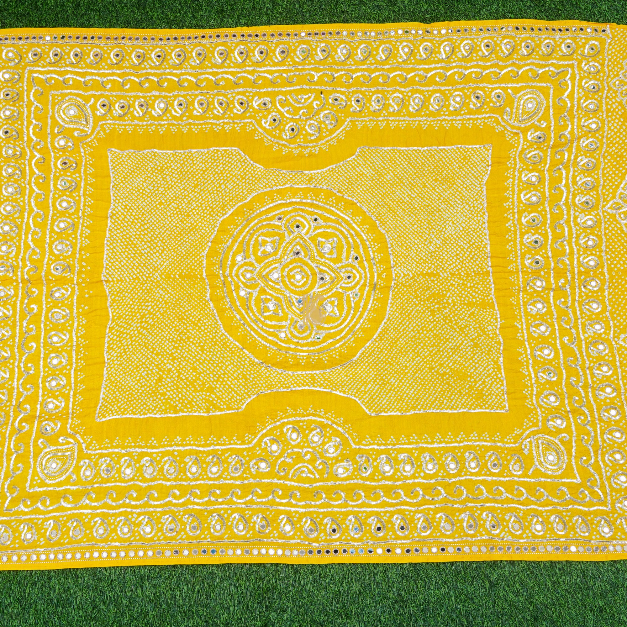 Golden Poppy Gajji Silk Bandhani Gotta Patti & Mirror Work Dupatta - Khinkhwab
