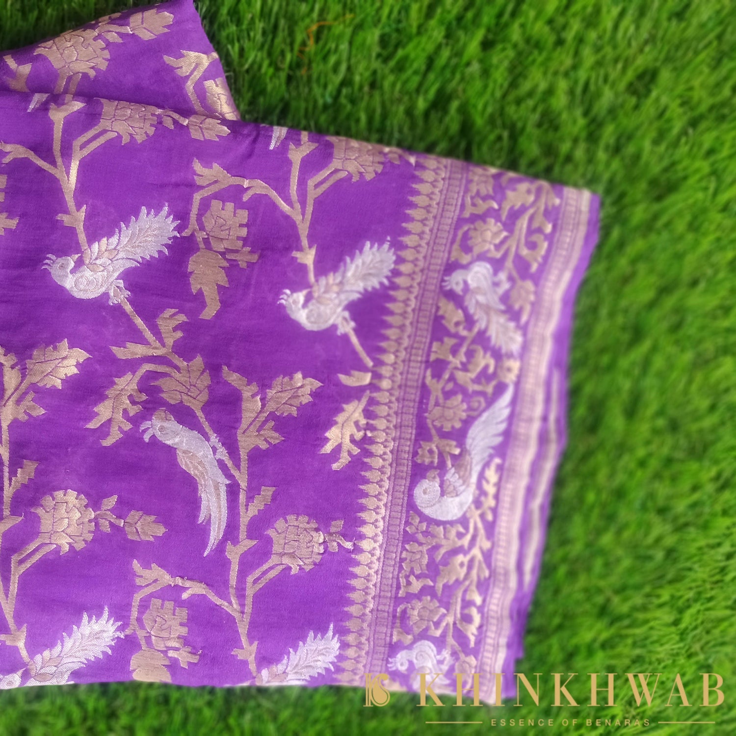 Pure Georgette Handloom Banarasi Birds of Paradise Saree - Colors - Khinkhwab