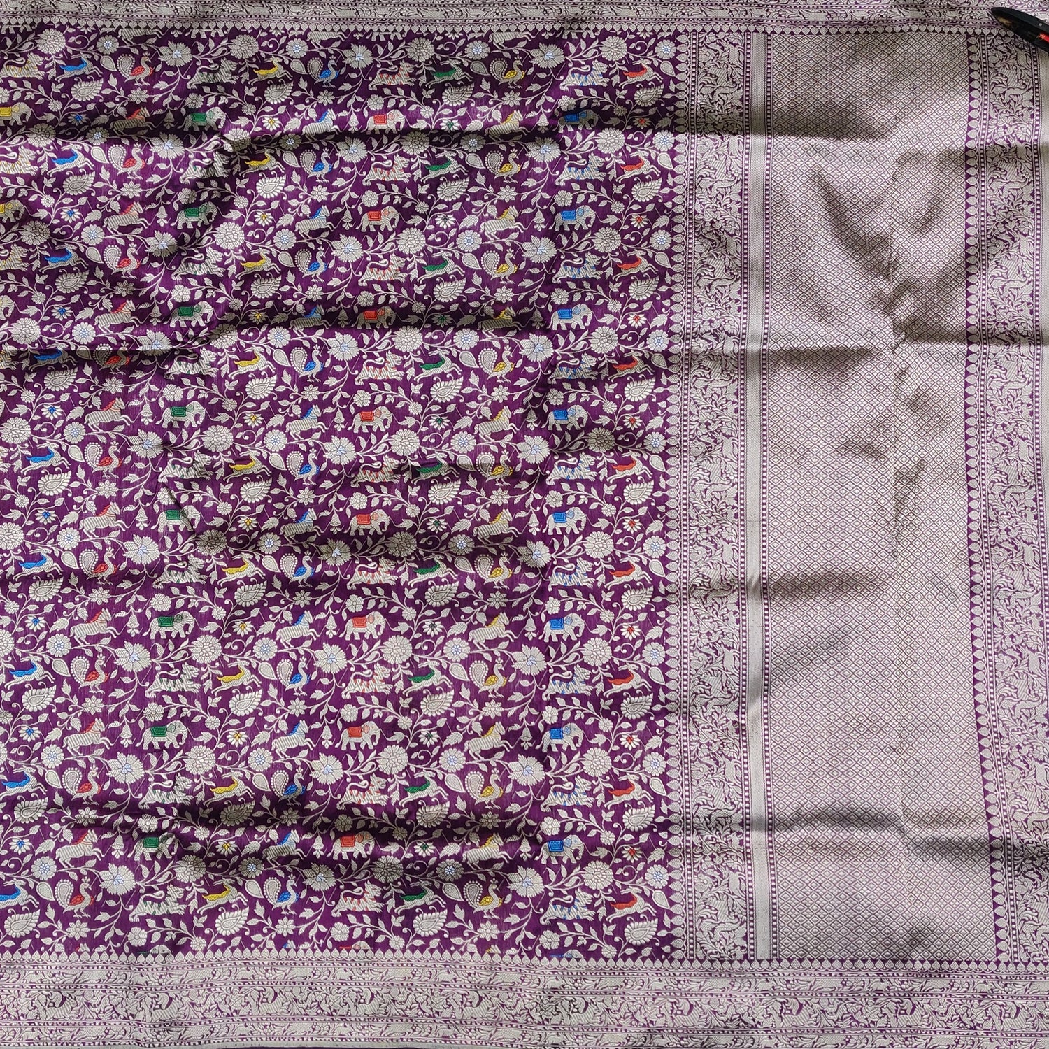 Handloom Katan Silk Banarasi Shikargah Saree - Khinkhwab