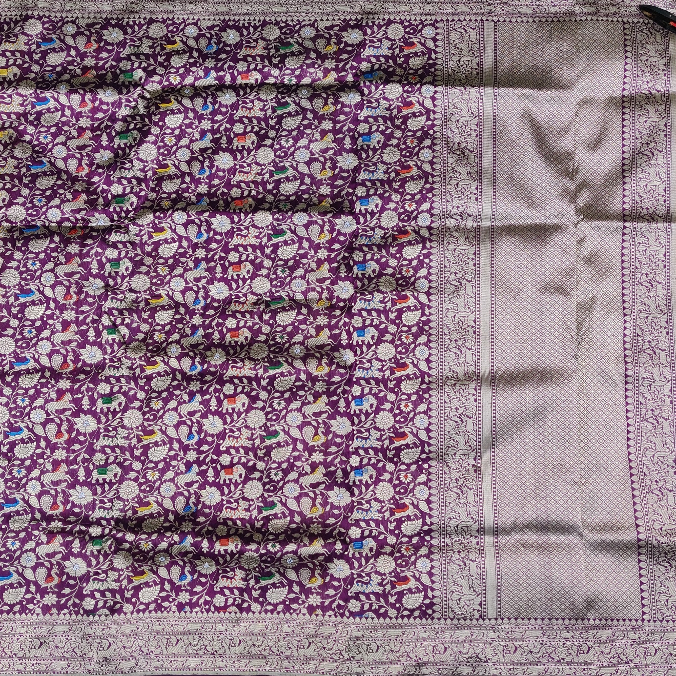 Handloom Pure Katan Silk Banarasi Shikargah Saree - Colors - Khinkhwab