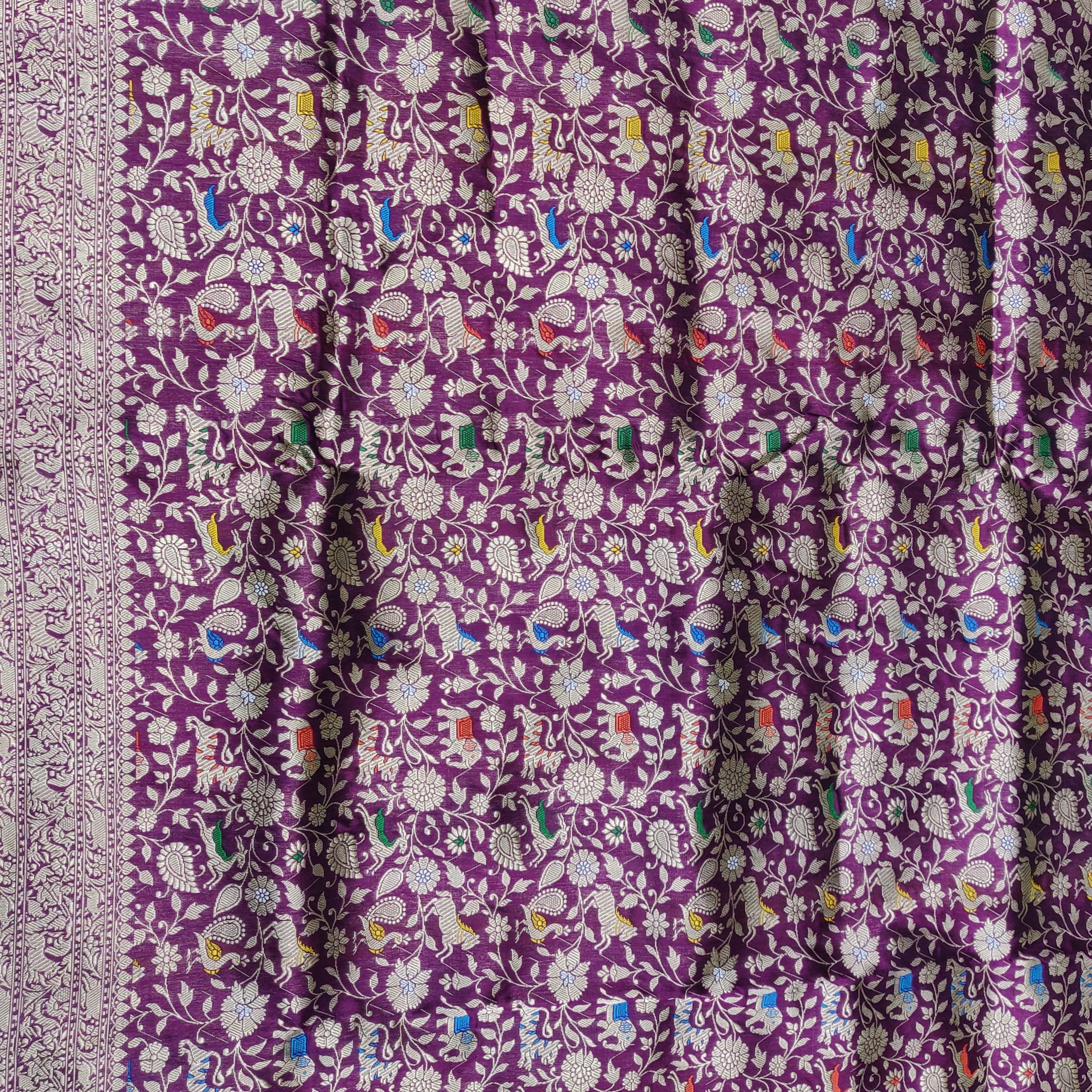 Handloom Katan Silk Banarasi Shikargah Saree - Khinkhwab