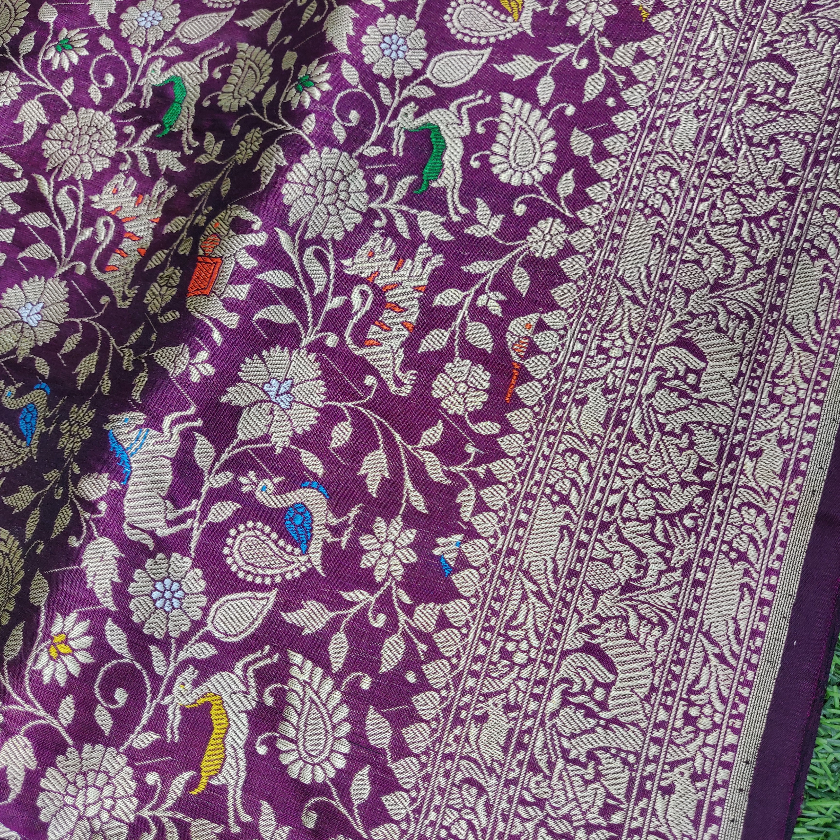 Handloom Katan Silk Banarasi Shikargah Saree - Khinkhwab