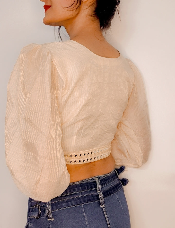 Pure Chanderi Silk Stitched Blouse with Mirror Sleeves - Khinkhwab