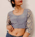 Grey Pure Silk Stitched Blouse with Georgette Sleeves - Khinkhwab