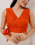 Orange Pure Silk Stitched Sleeveless Blouse - Khinkhwab
