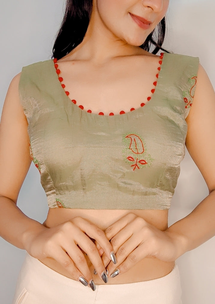 Pure Tissue Silk Stitched Sleeveless Blouse - Khinkhwab