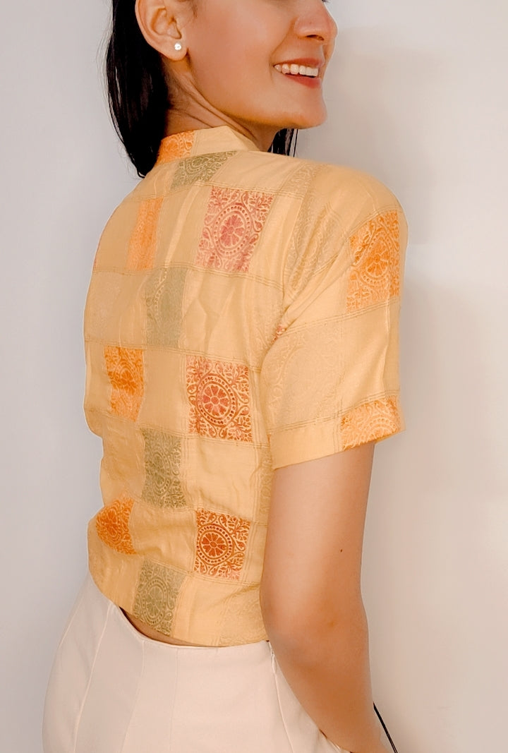 Lemon Yellow Pure Moonga Silk Stitched Blouse - Khinkhwab
