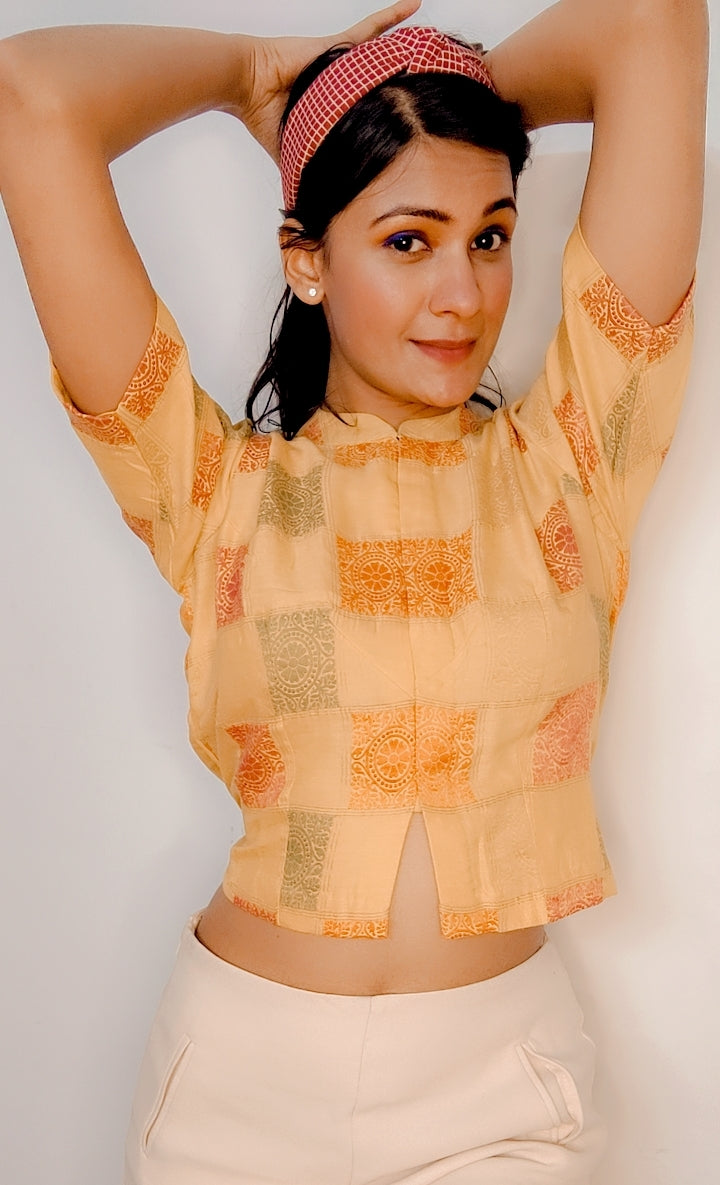 Lemon Yellow Pure Moonga Silk Stitched Blouse - Khinkhwab