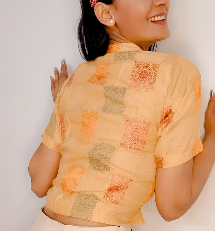 Lemon Yellow Pure Moonga Silk Stitched Blouse - Khinkhwab