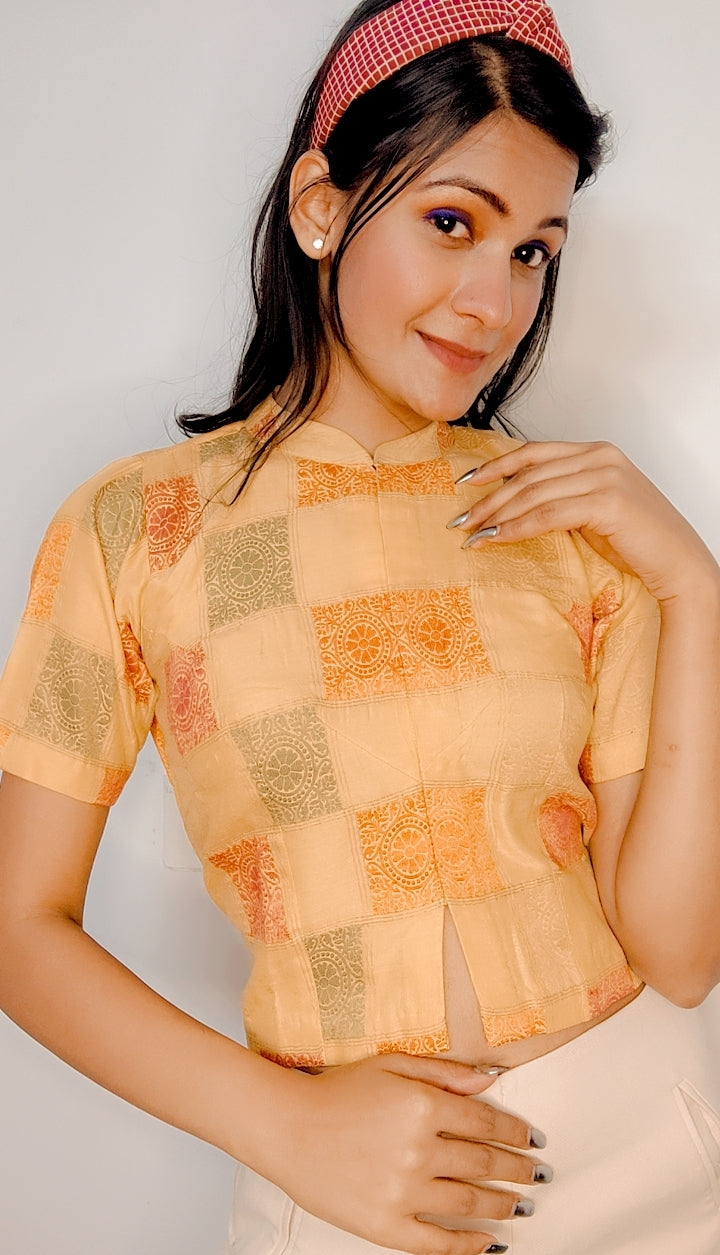 Lemon Yellow Pure Moonga Silk Stitched Blouse - Khinkhwab