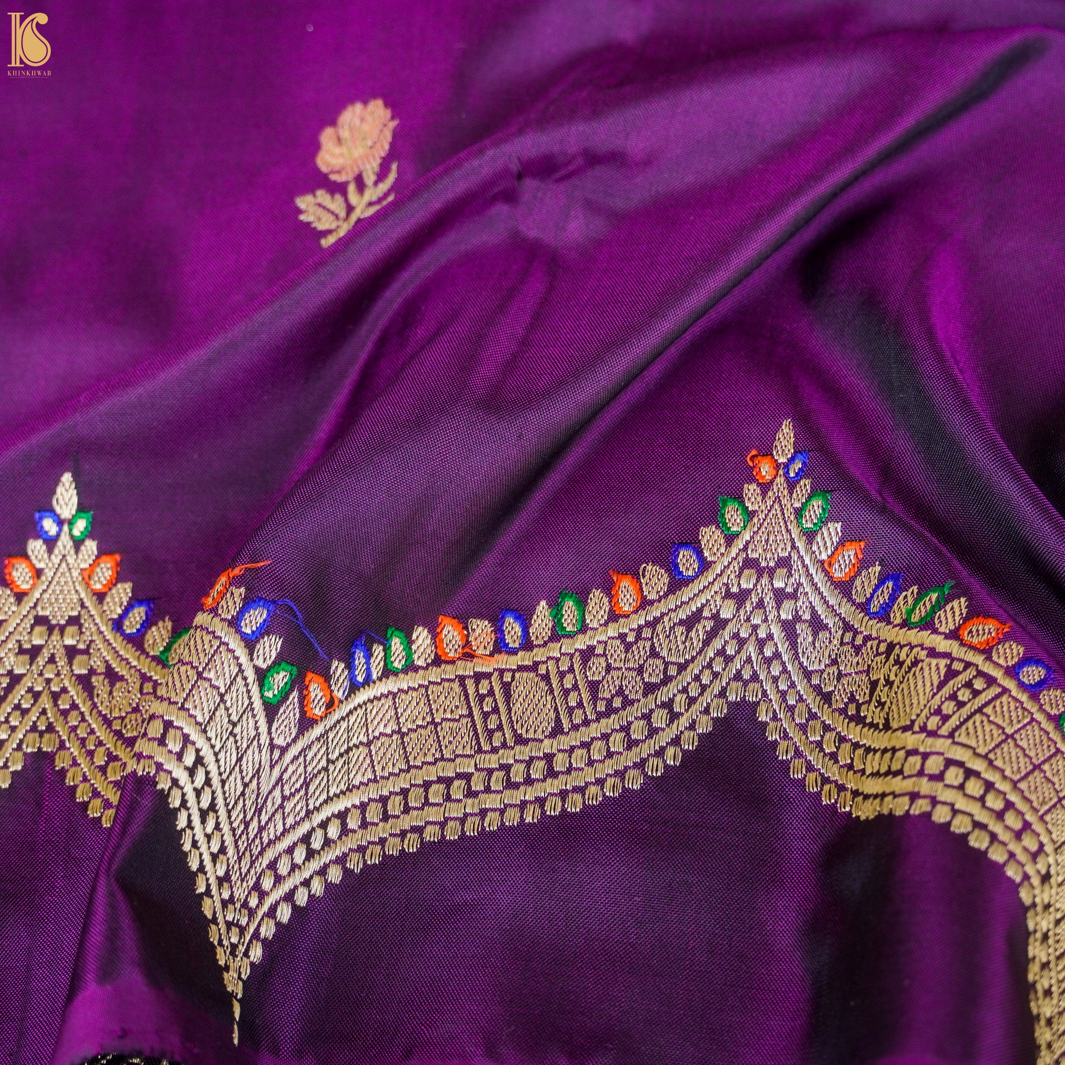 Seance Purple Katan Silk Handwoven Kadhwa Scalloped Border Saree - Khinkhwab