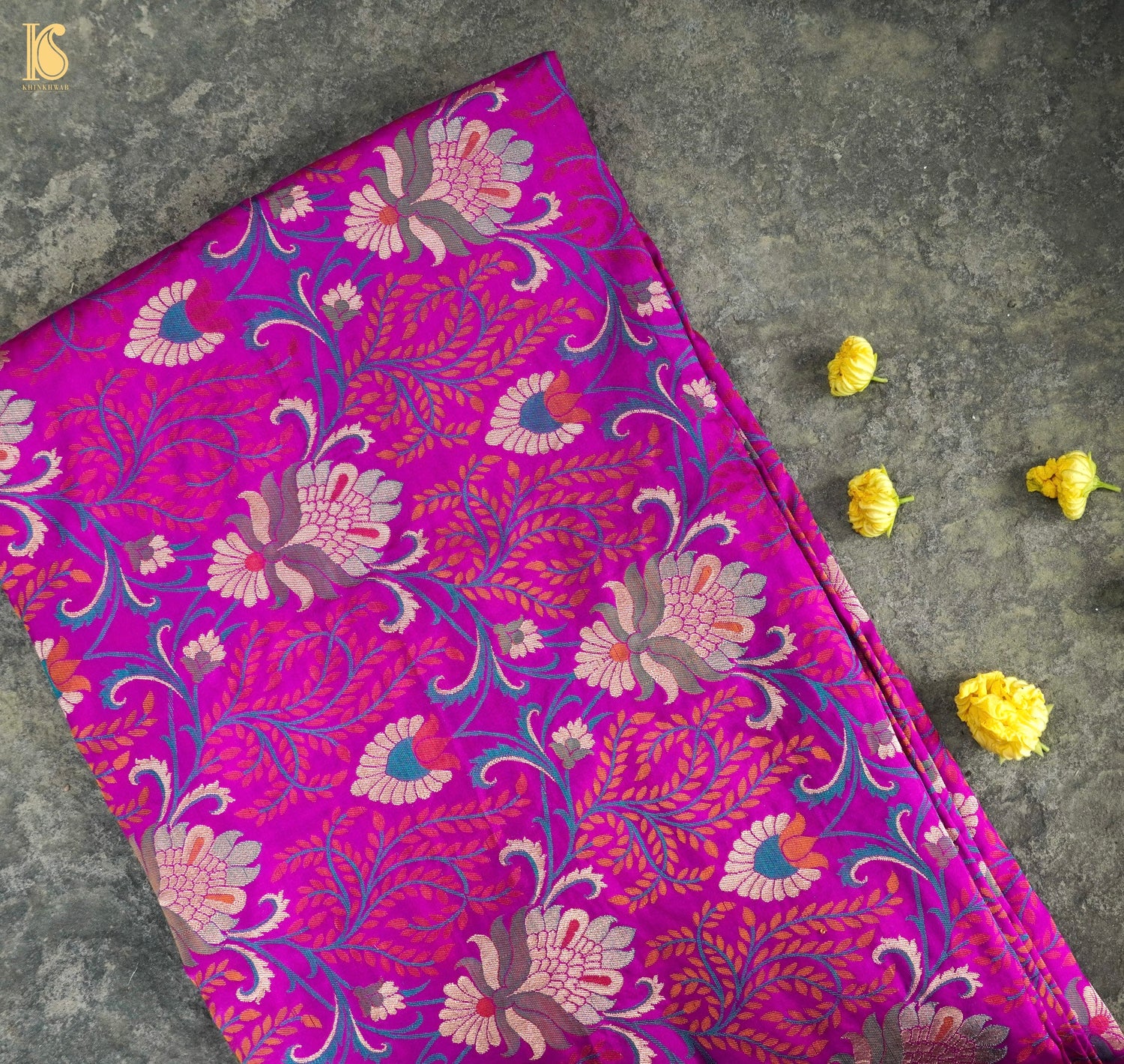 Violet Pure Katan Silk Banarasi Meenakari Fabric - Khinkhwab