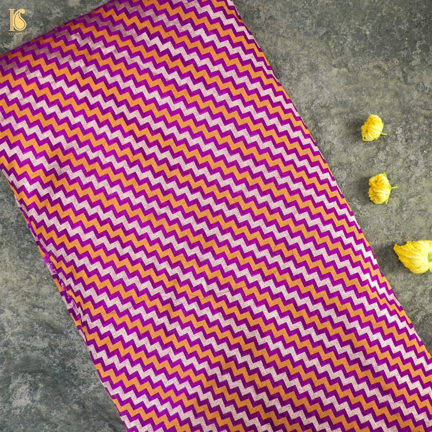 Purple Pure Katan Silk Banarasi Chevron Fabric - Khinkhwab