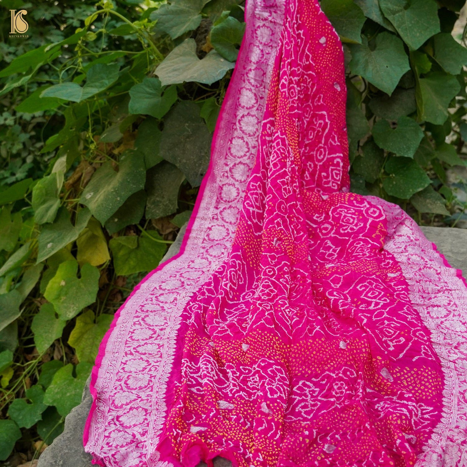 Pink Georgette Banarasi Handloom Baarik Bandhani Dupatta - Khinkhwab