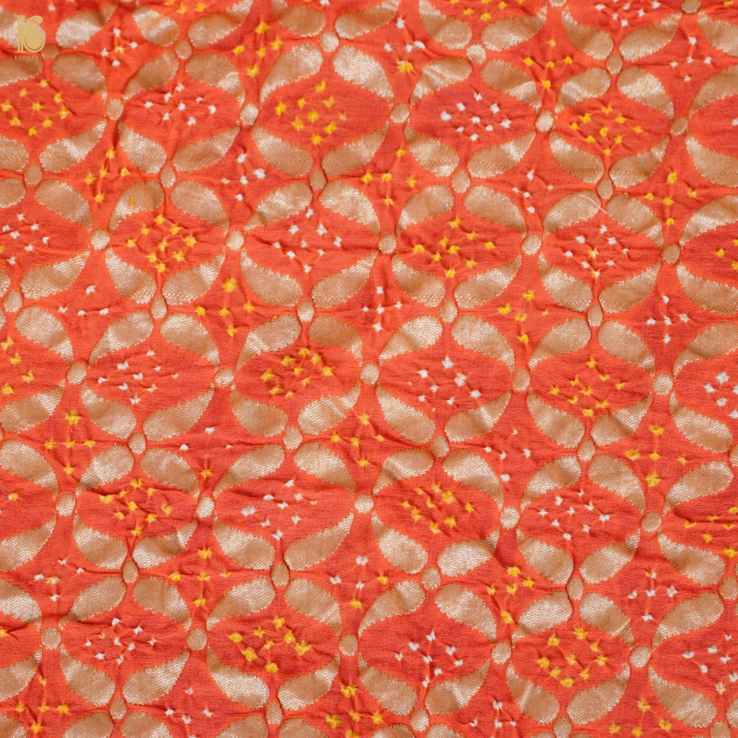 Orange Pure Georgette Handloom Banarasi Bandhani Dahlia Saree - Khinkhwab