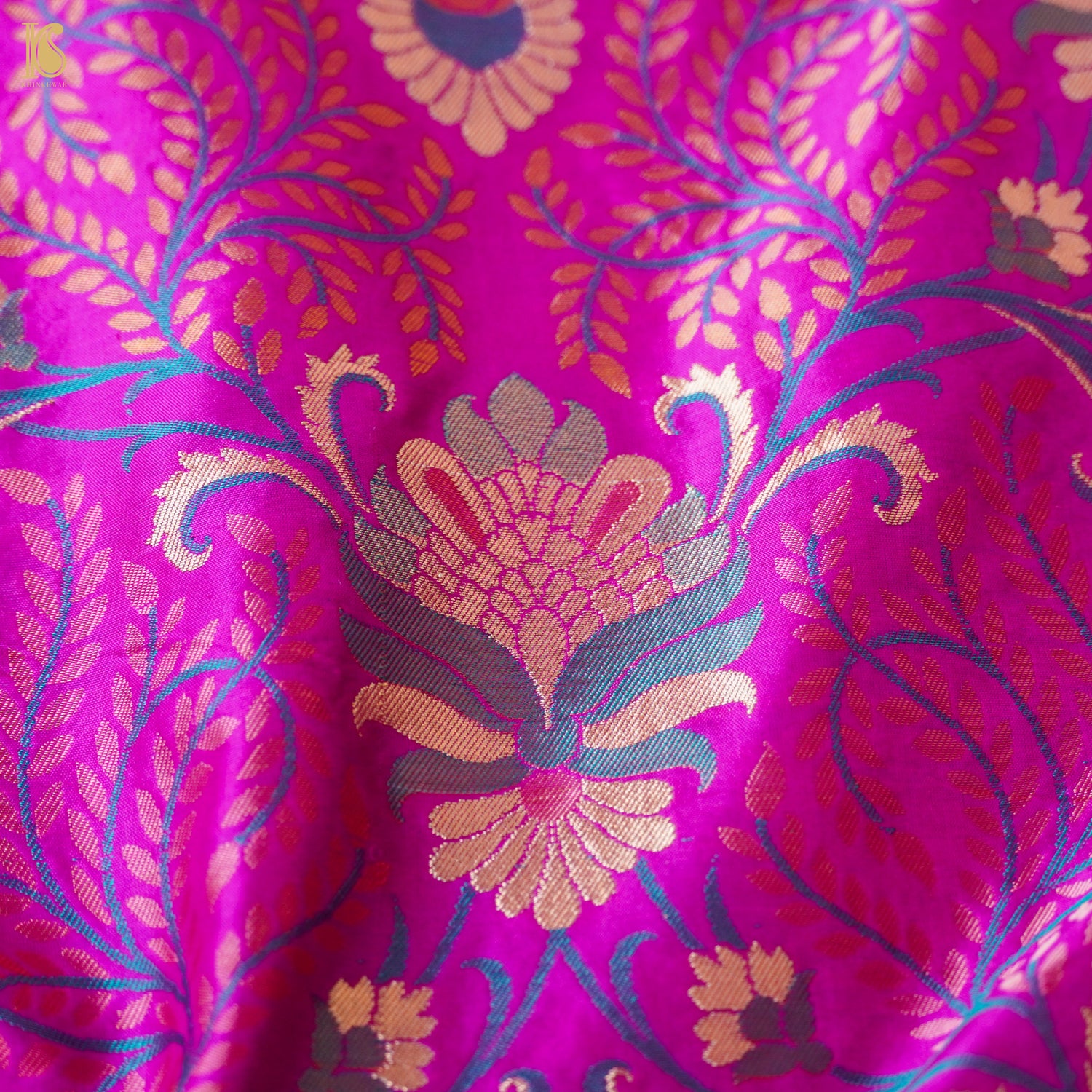 Violet Pure Katan Silk Banarasi Meenakari Fabric - Khinkhwab