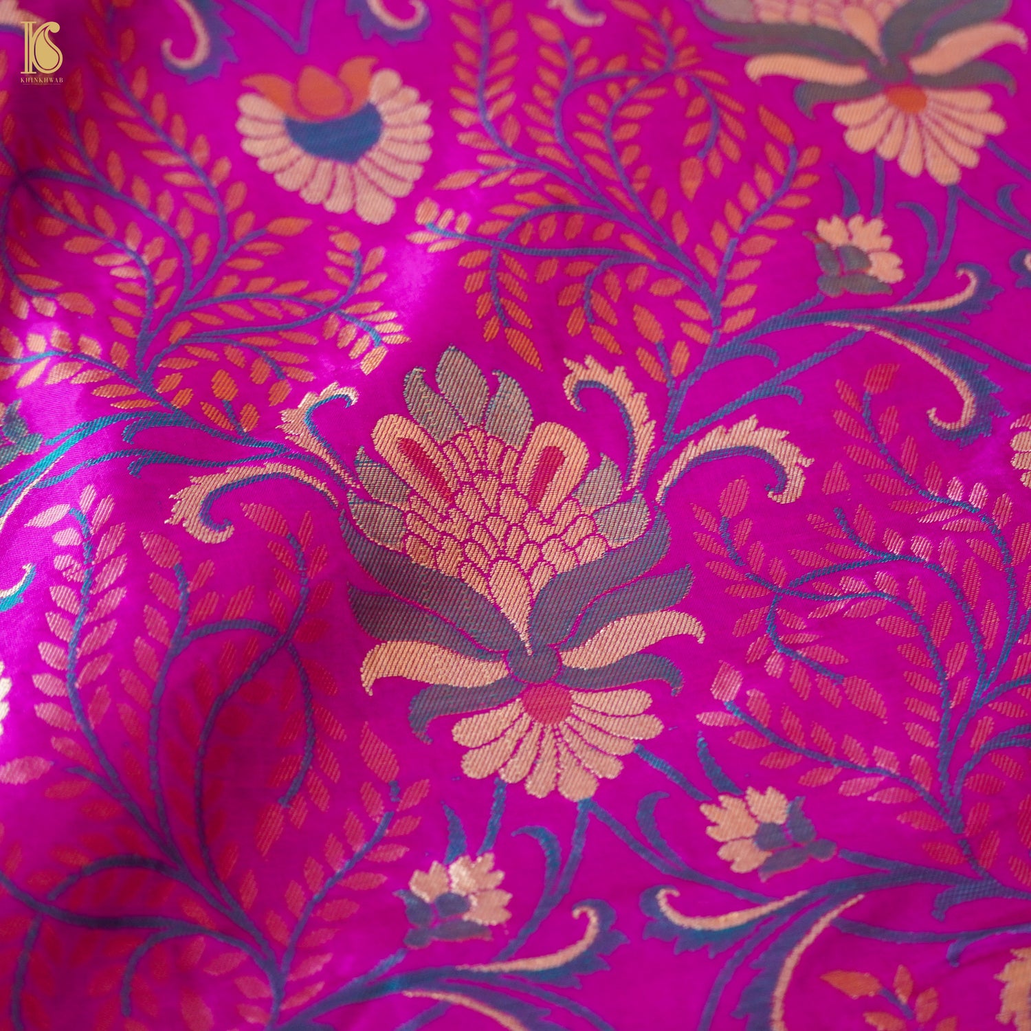 Violet Pure Katan Silk Banarasi Meenakari Fabric - Khinkhwab