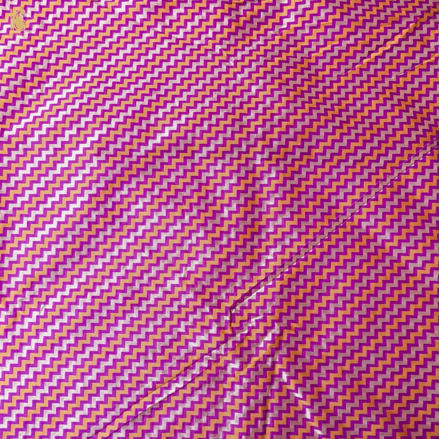 Purple Pure Katan Silk Banarasi Chevron Fabric - Khinkhwab