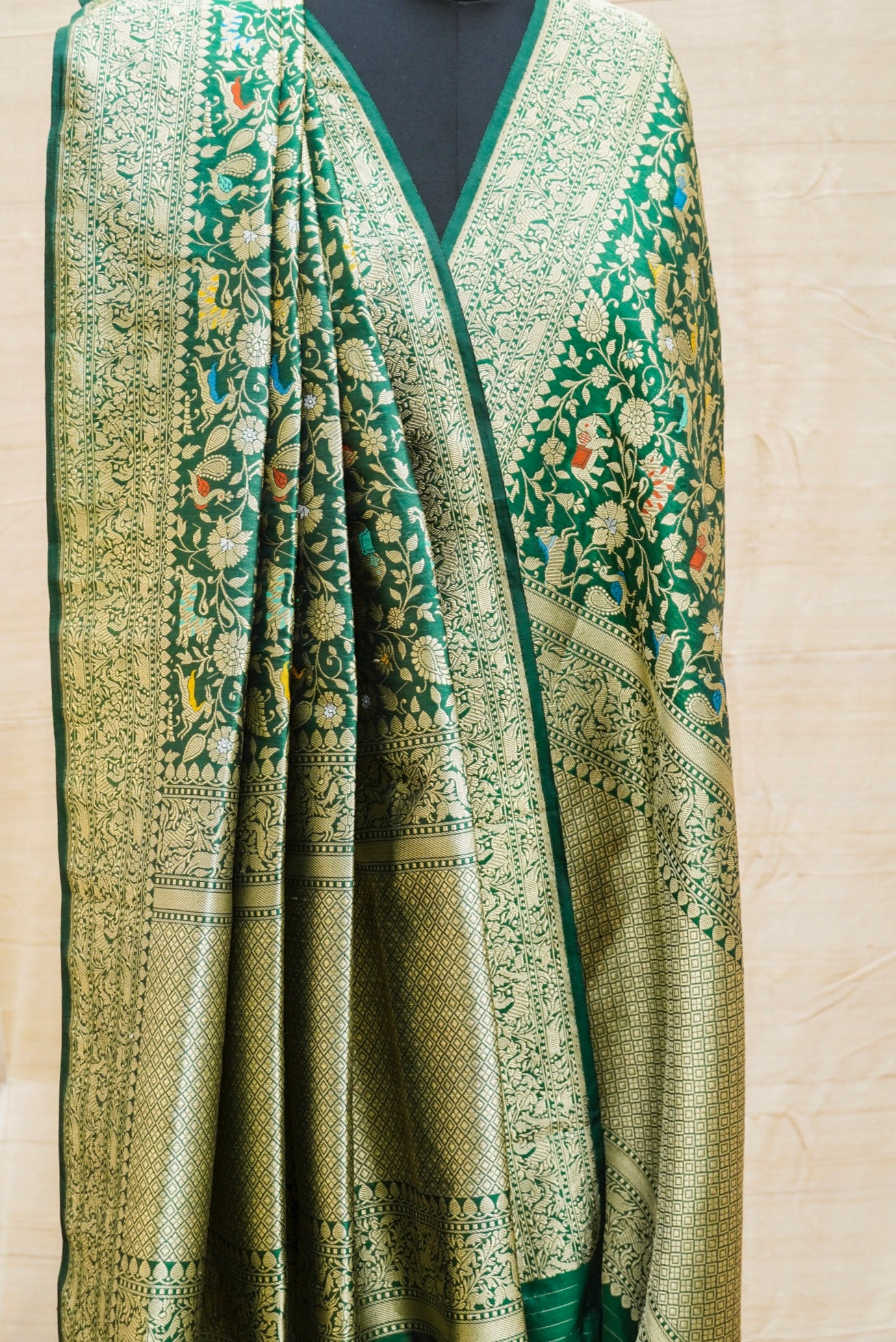 Eucalyptus Green Pure Katan Silk Handwoven Banarasi Shikargah Dupatta - Khinkhwab