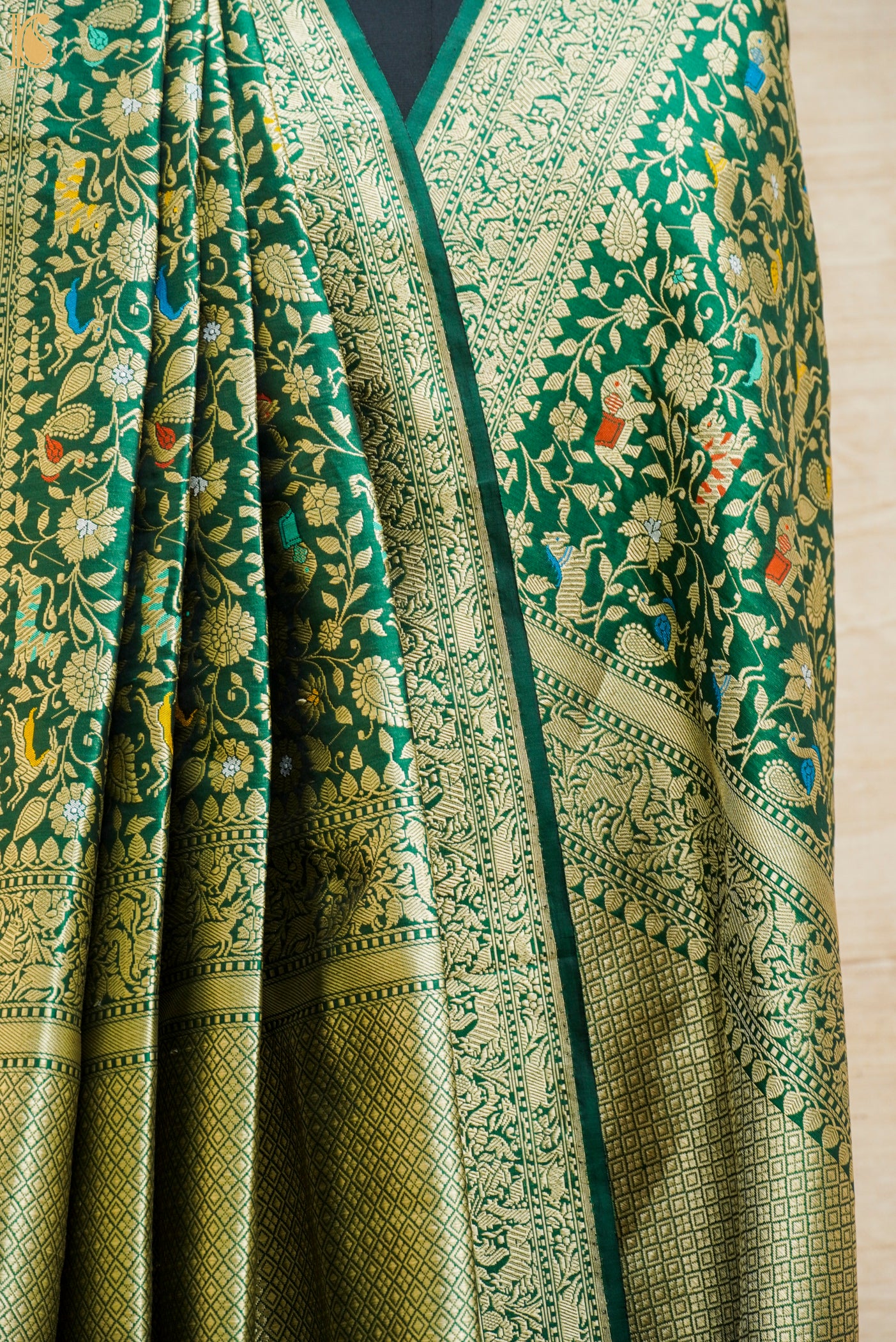 Eucalyptus Green Pure Katan Silk Handwoven Banarasi Shikargah Dupatta - Khinkhwab