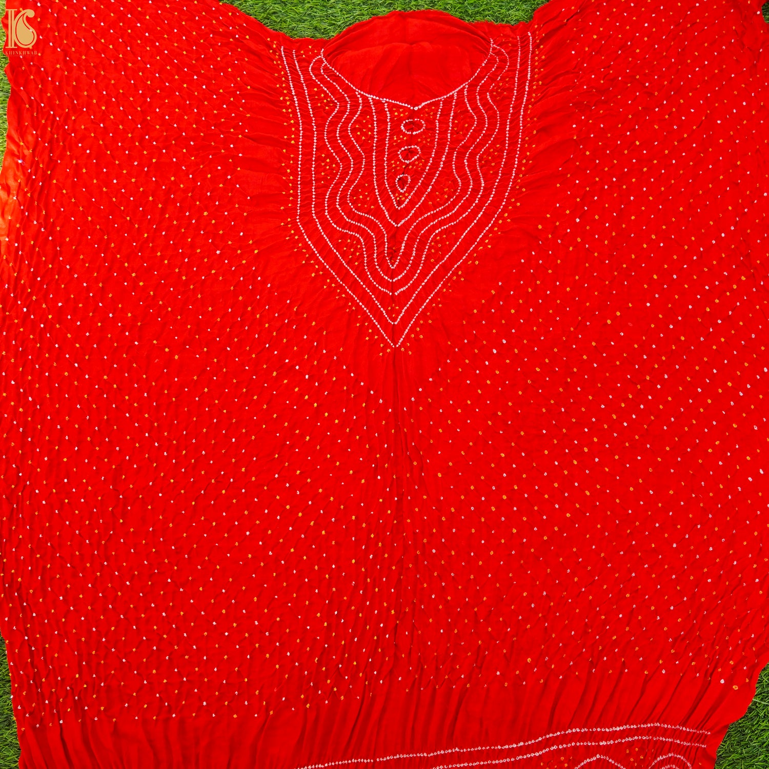 Red Pure Gajji Silk Bandhani Suit Fabric with Dupatta - Khinkhwab