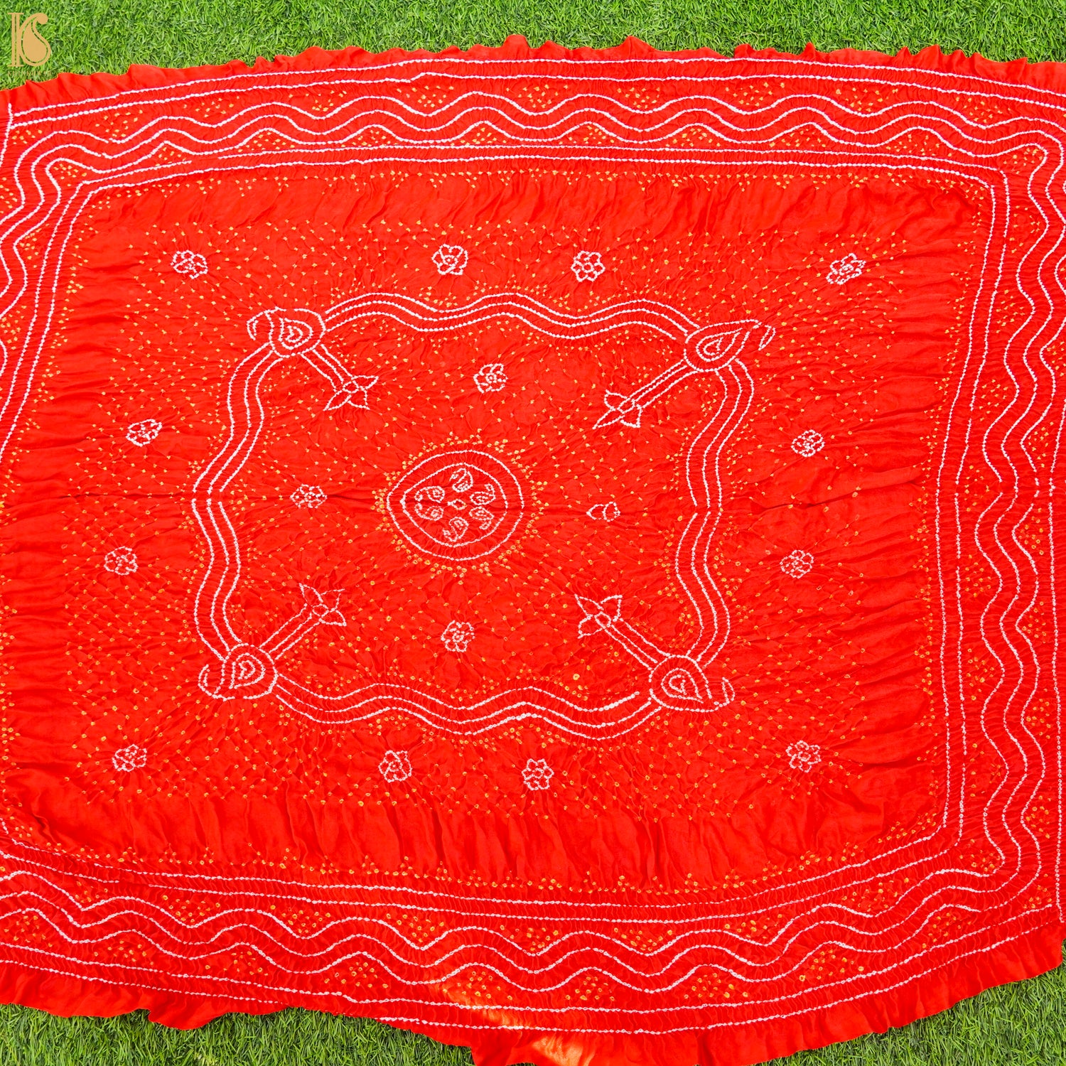 Red Pure Gajji Silk Bandhani Suit Fabric with Dupatta - Khinkhwab