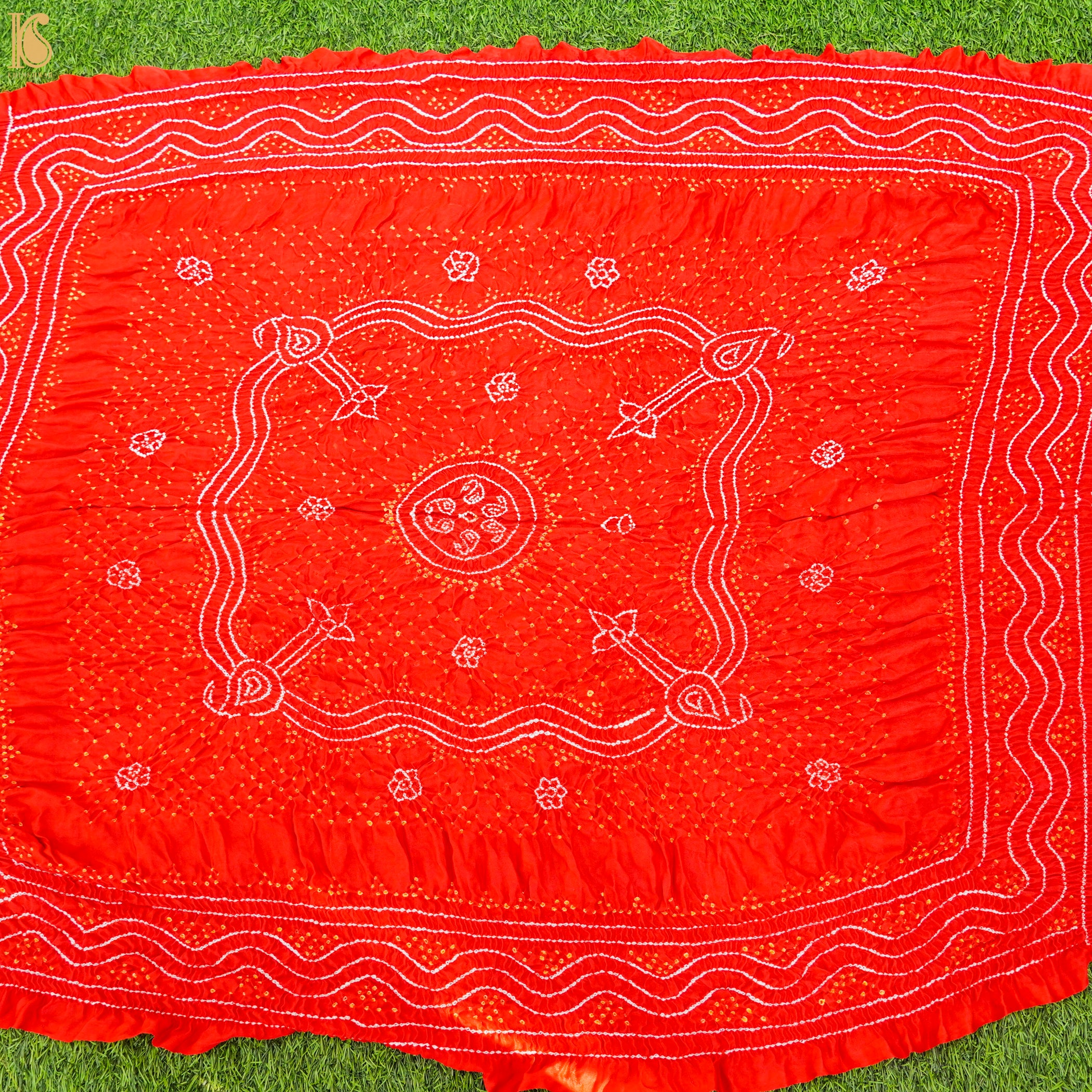 Red Pure Gajji Silk Bandhani Suit Fabric with Dupatta - Khinkhwab