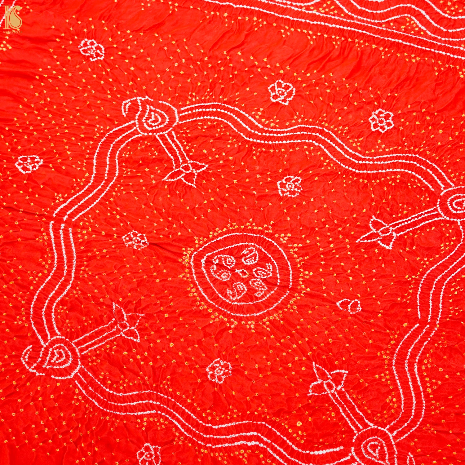 Red Pure Gajji Silk Bandhani Suit Fabric with Dupatta - Khinkhwab