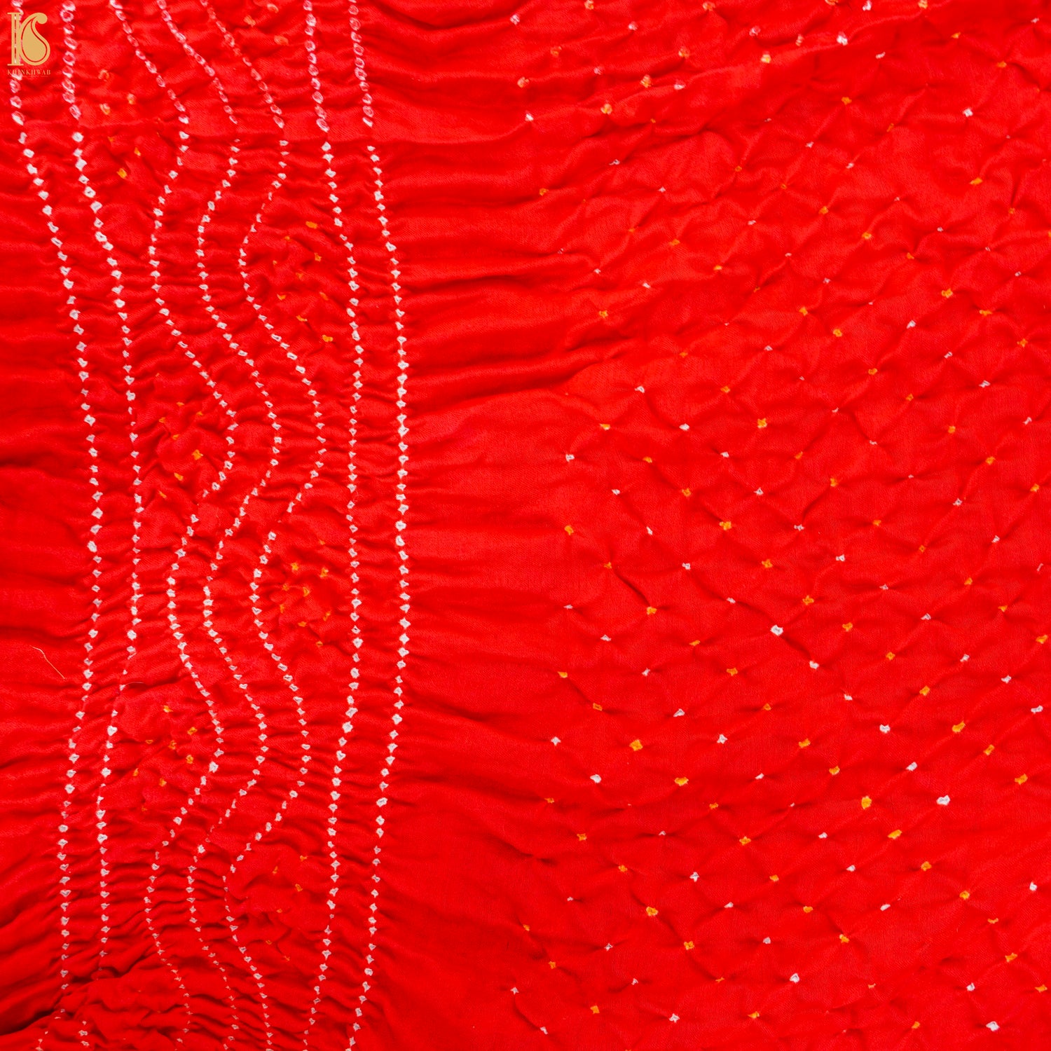 Red Pure Gajji Silk Bandhani Suit Fabric with Dupatta - Khinkhwab