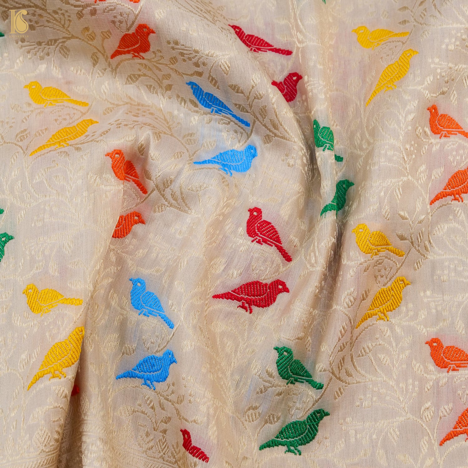 Pale Slate Pure Katan Silk Handwoven Banarasi Jaal Chidiya Dupatta - Khinkhwab