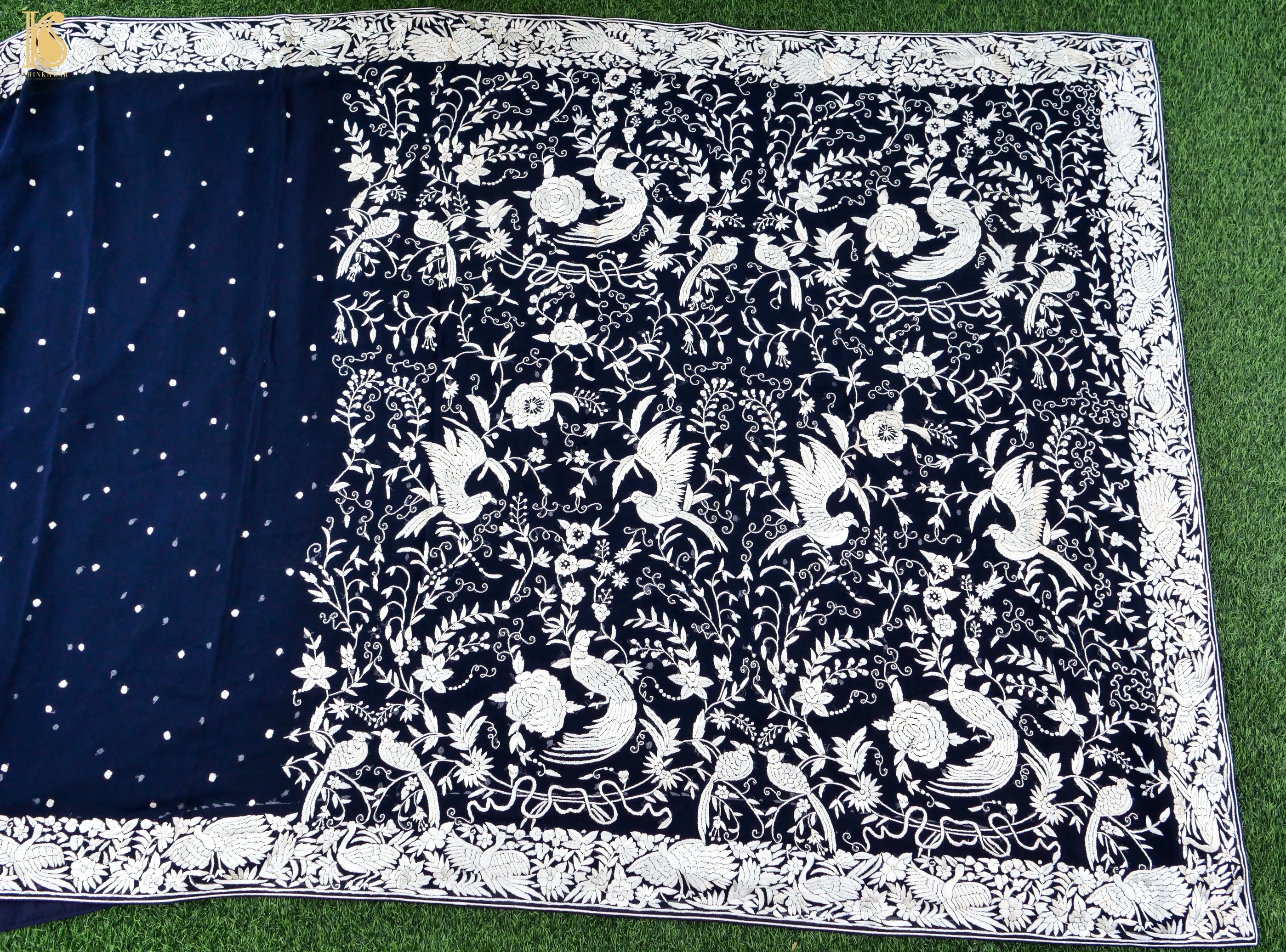 Blue Handcrafted Parsi Gara Pure Georgette Saree - Khinkhwab