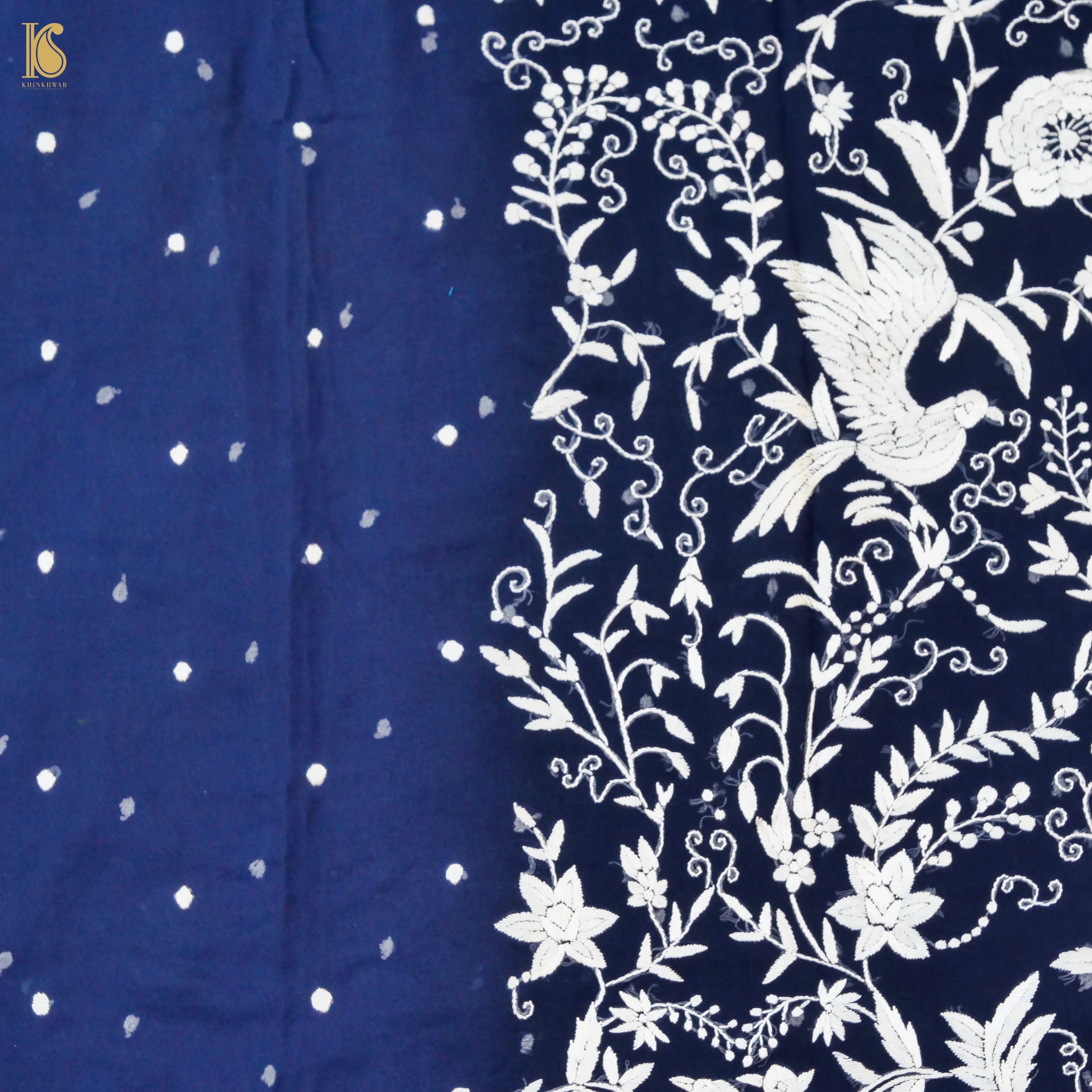 Blue Handcrafted Parsi Gara Pure Georgette Saree - Khinkhwab