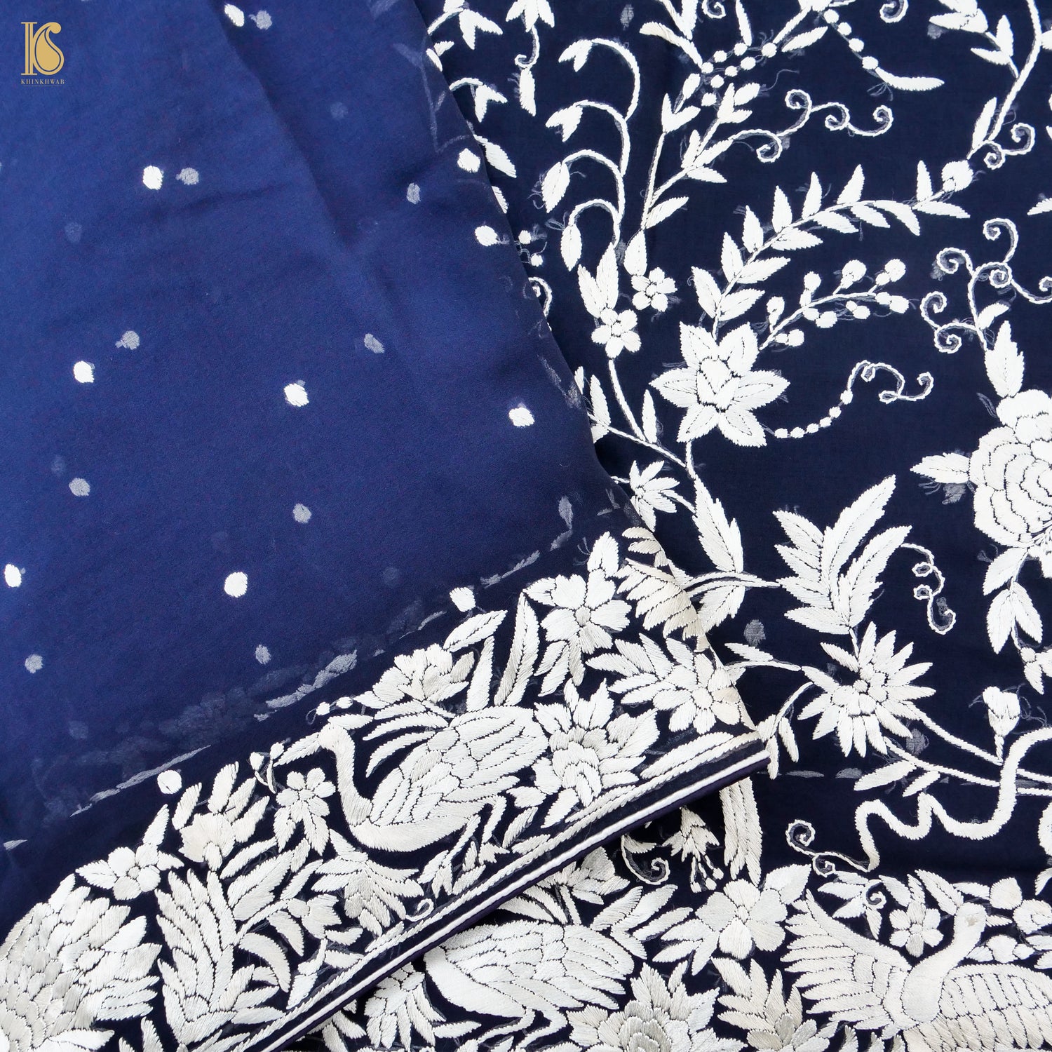 Blue Handcrafted Parsi Gara Pure Georgette Saree - Khinkhwab