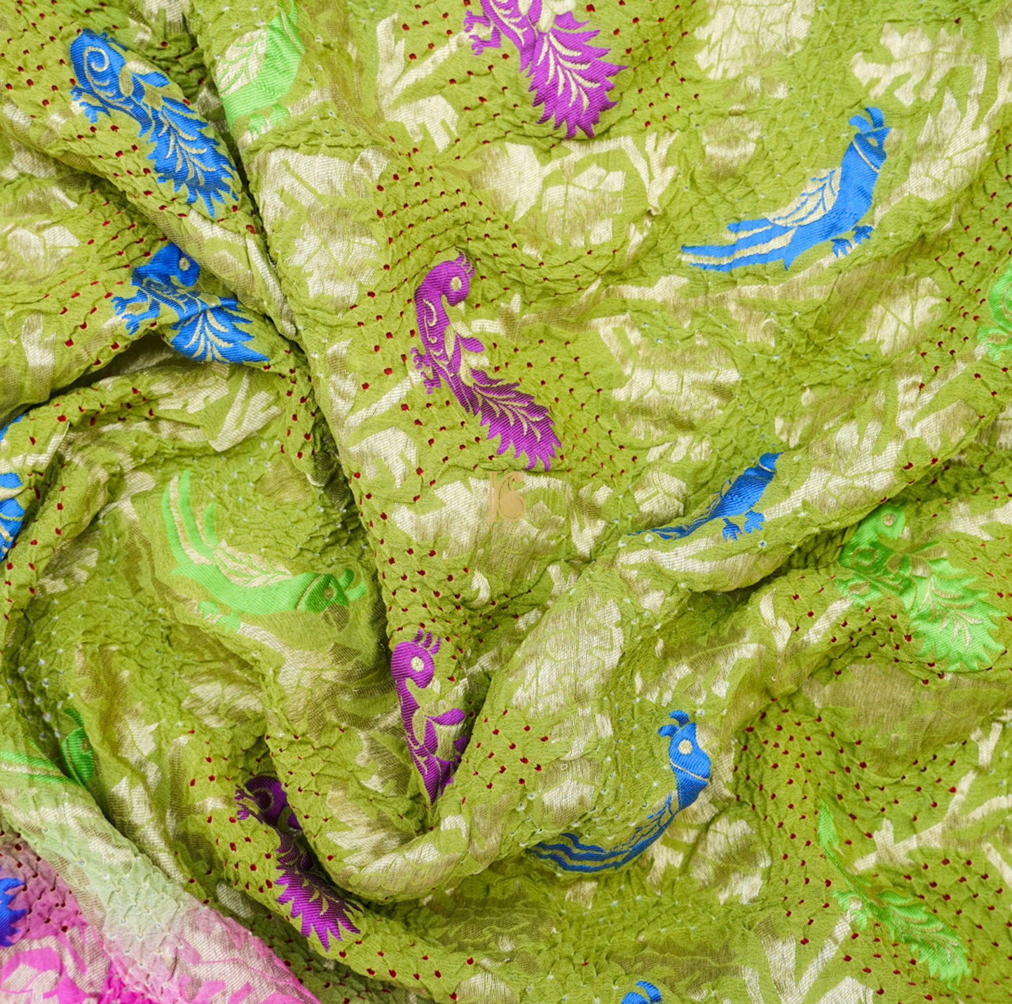 Olive Green & Pink Georgette Handloom Bandhani Banarasi Dupatta - Khinkhwab