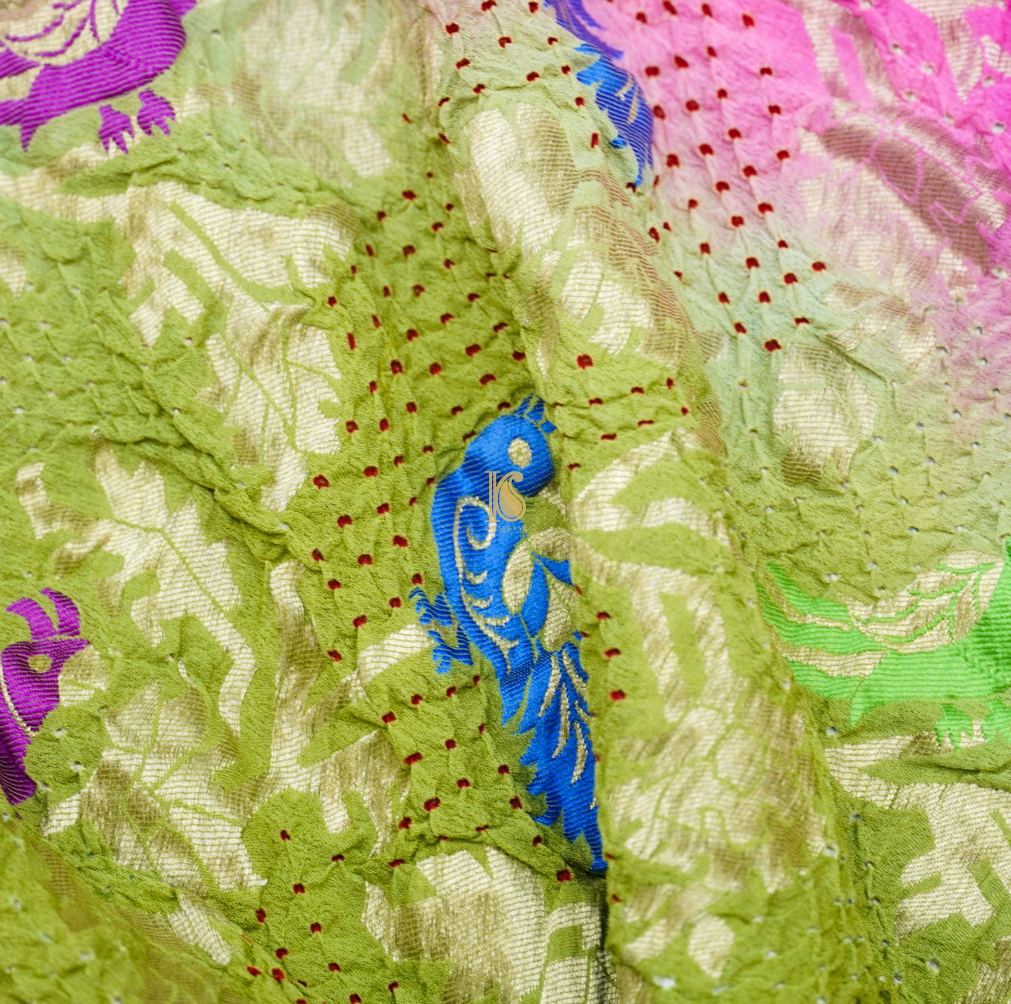 Olive Green & Pink Georgette Handloom Bandhani Banarasi Dupatta - Khinkhwab