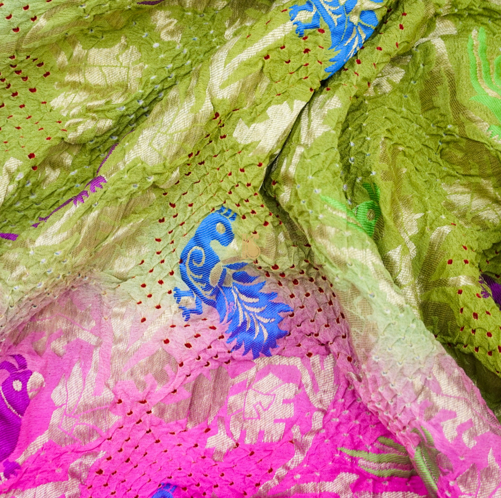 Olive Green & Pink Georgette Handloom Bandhani Banarasi Dupatta - Khinkhwab
