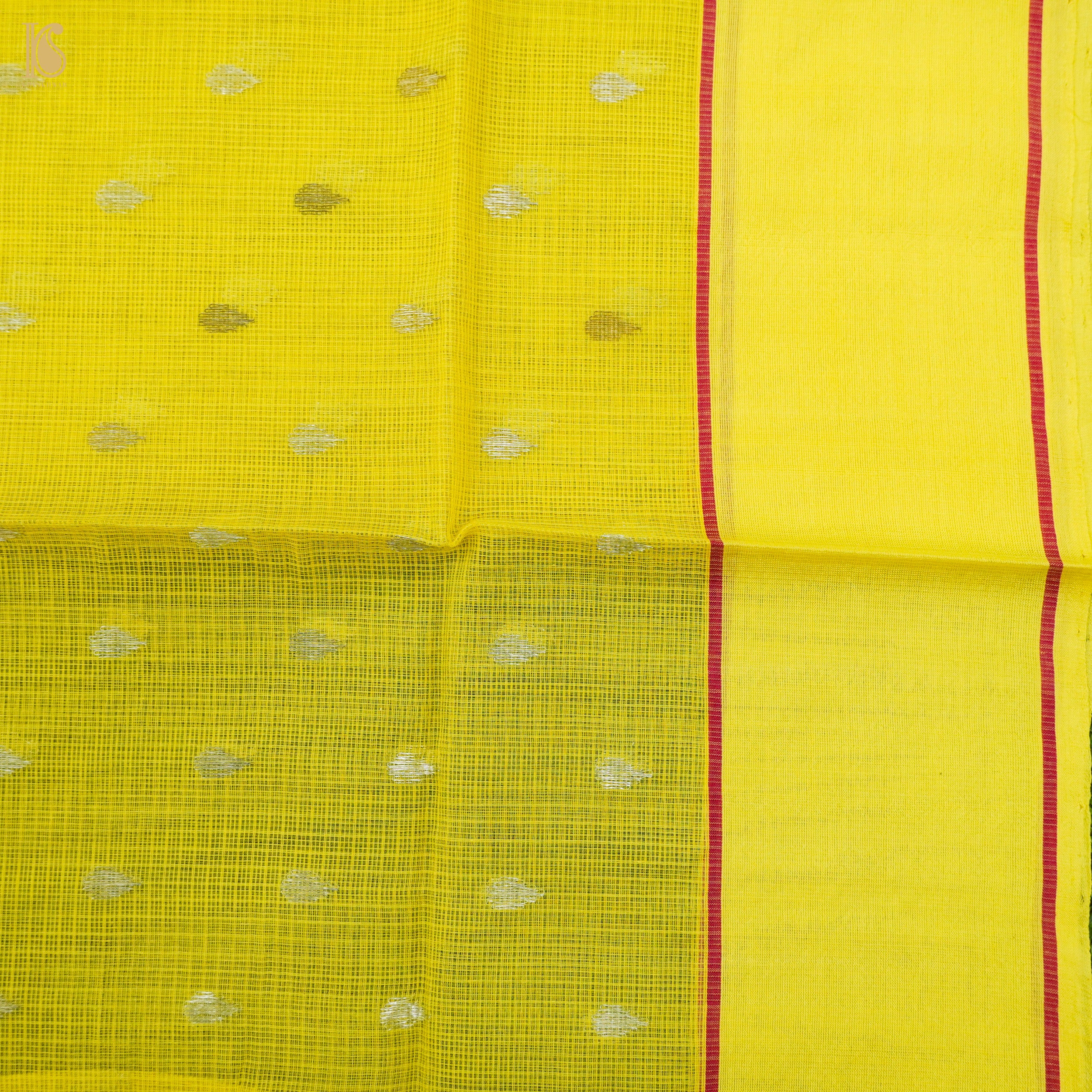 Handwoven Sunflower Yellow Real Zari Kota Silk Stripes Saree - Khinkhwab